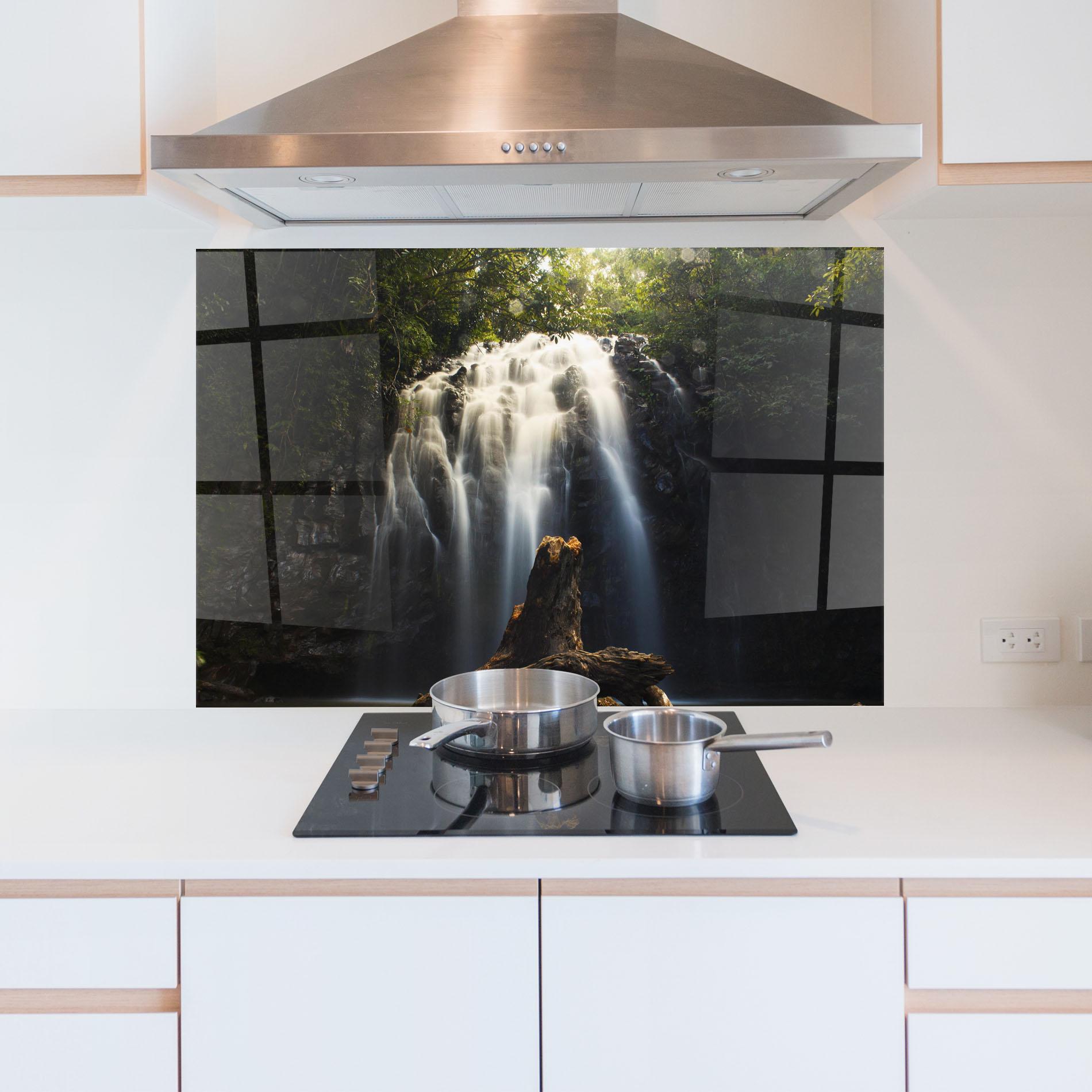 Panou Sticla Bucatarie Tree Log Waterfall mockup 5