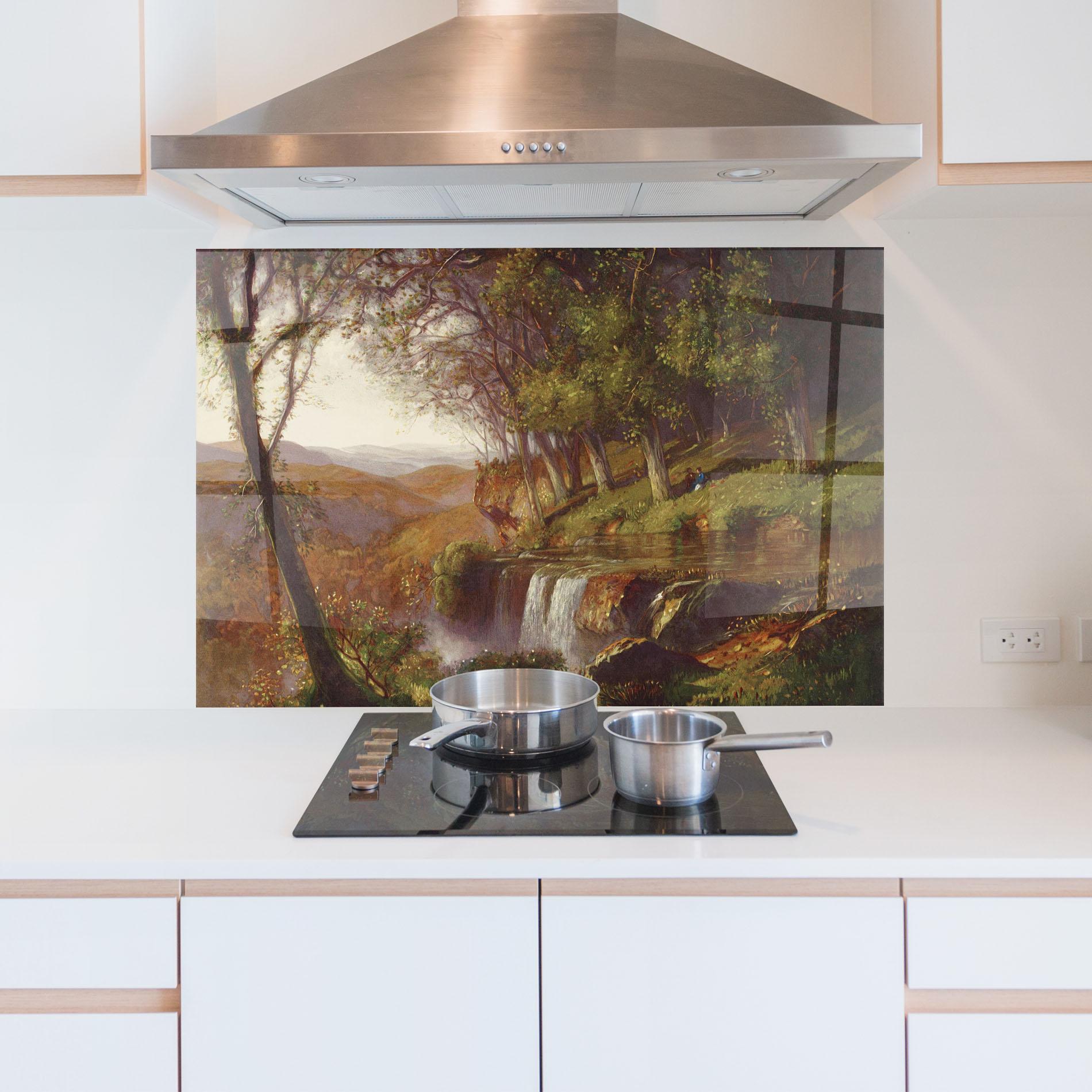 Panou Sticla Bucatarie Waterfall Painting mockup 5