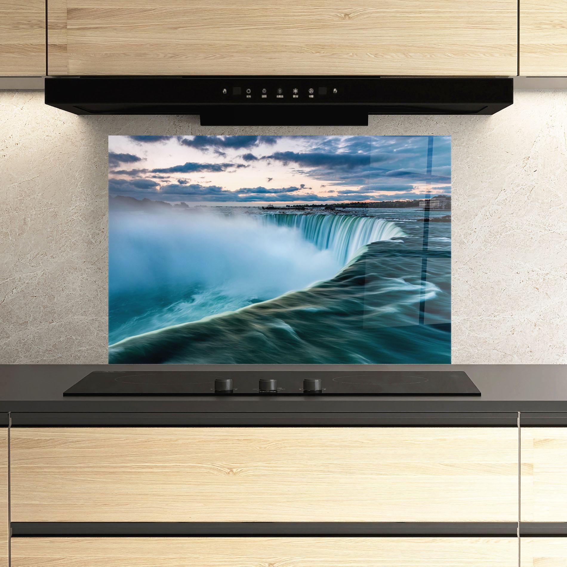 Panou Sticla Bucatarie Blue Dreamy Waterfall mockup 3