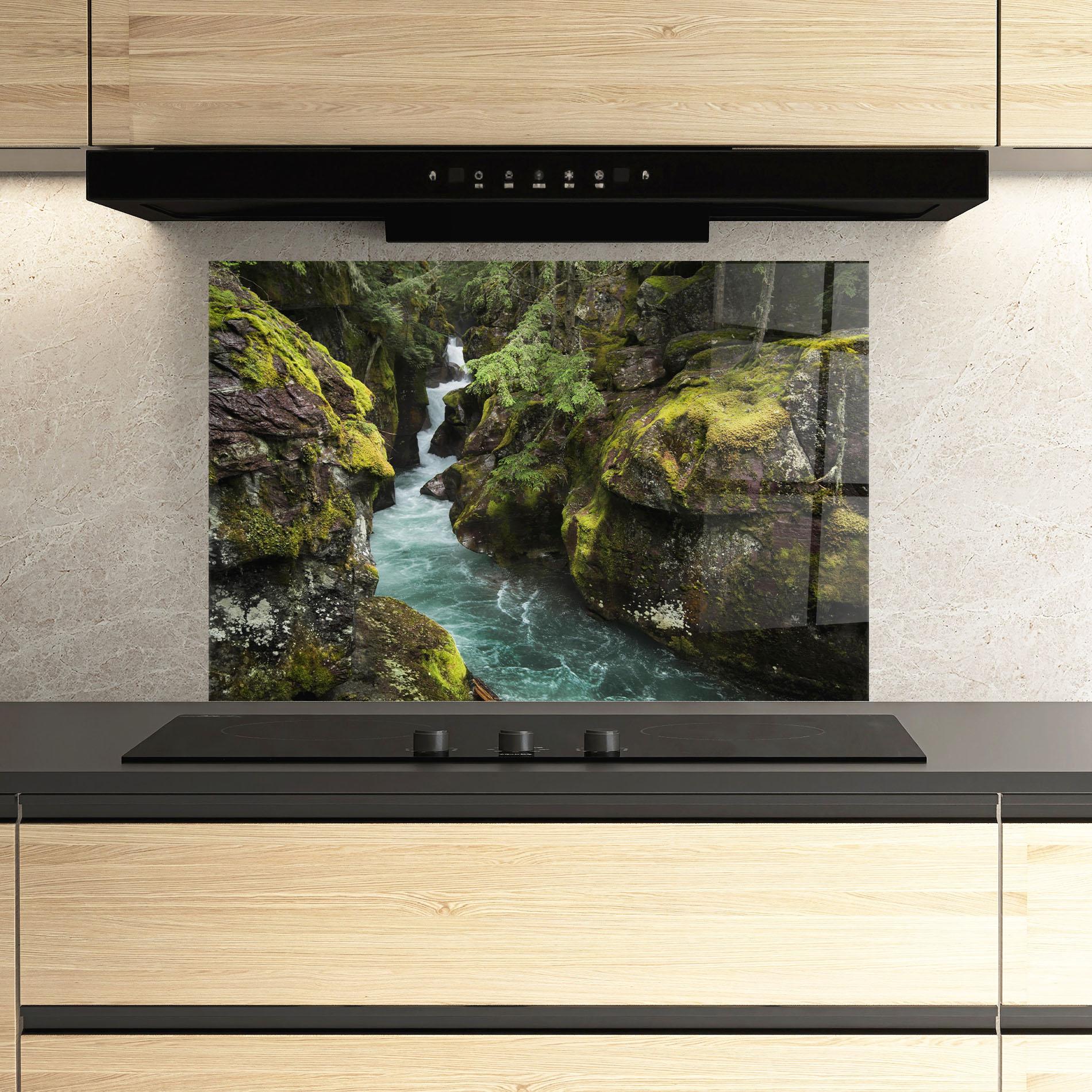 Panou Sticla Bucatarie Blue Majestic Waterfall mockup 3