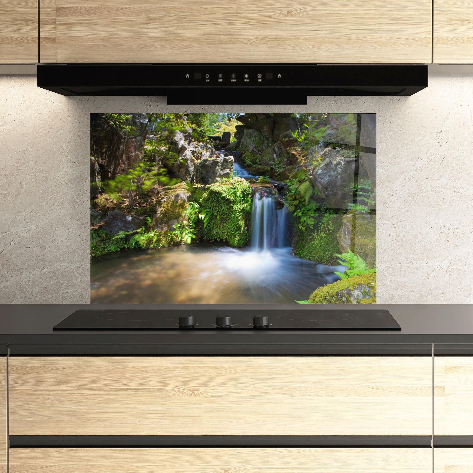 Panou Sticla Bucatarie Jungle View Waterfall mockup 3