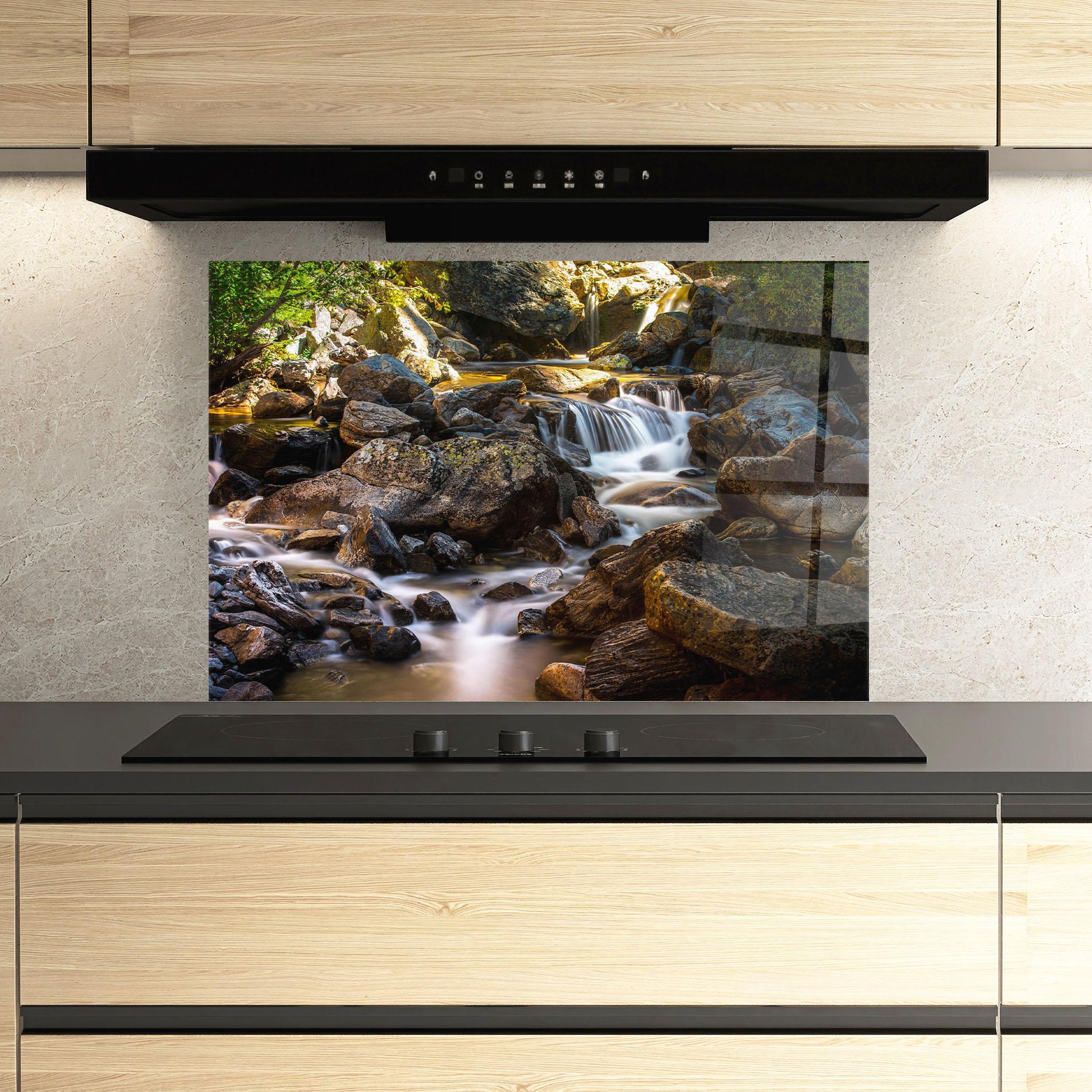 Panou Sticla Bucatarie Nature Rocks Waterfall mockup 3