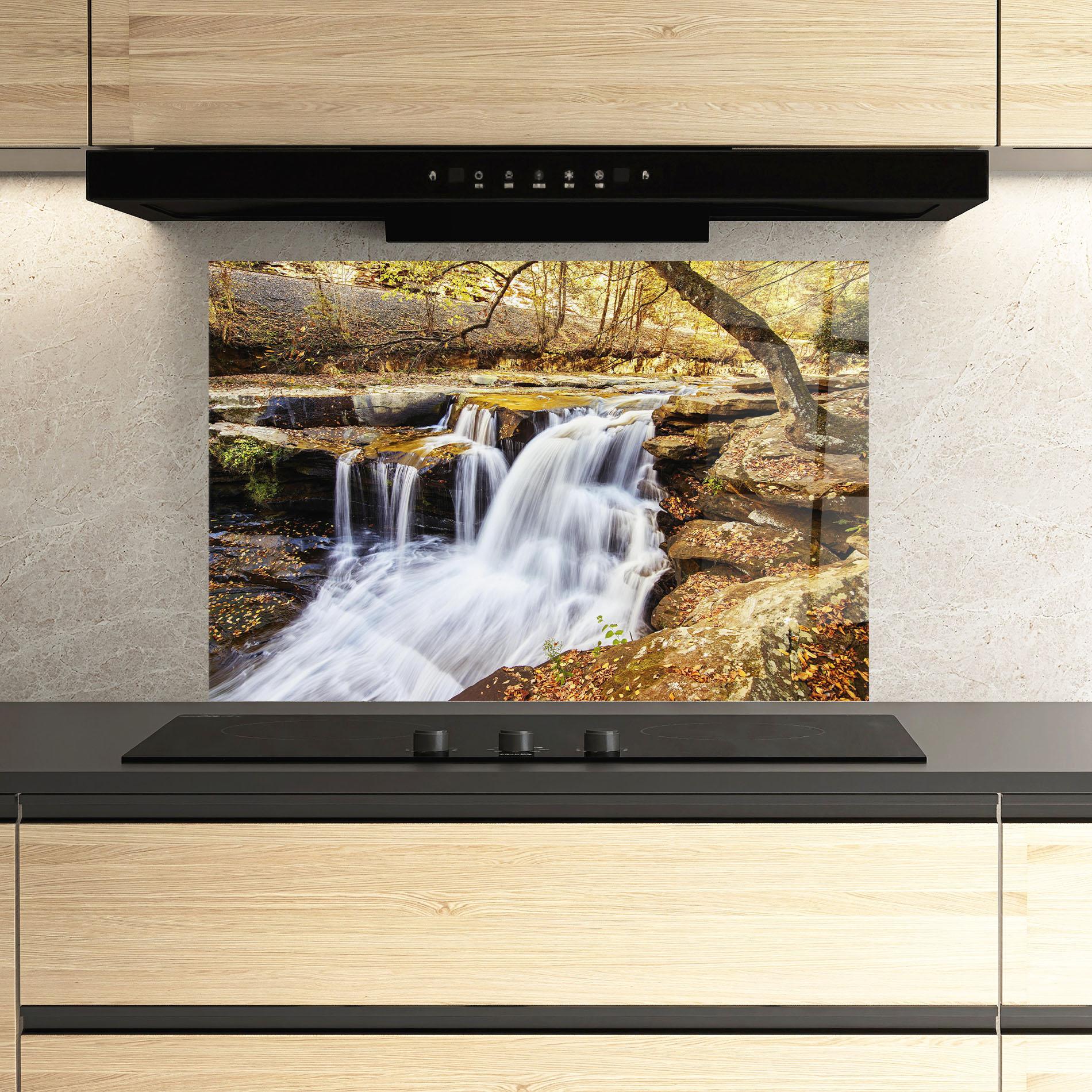 Panou Sticla Bucatarie Pretty Autumn Waterfall mockup 3
