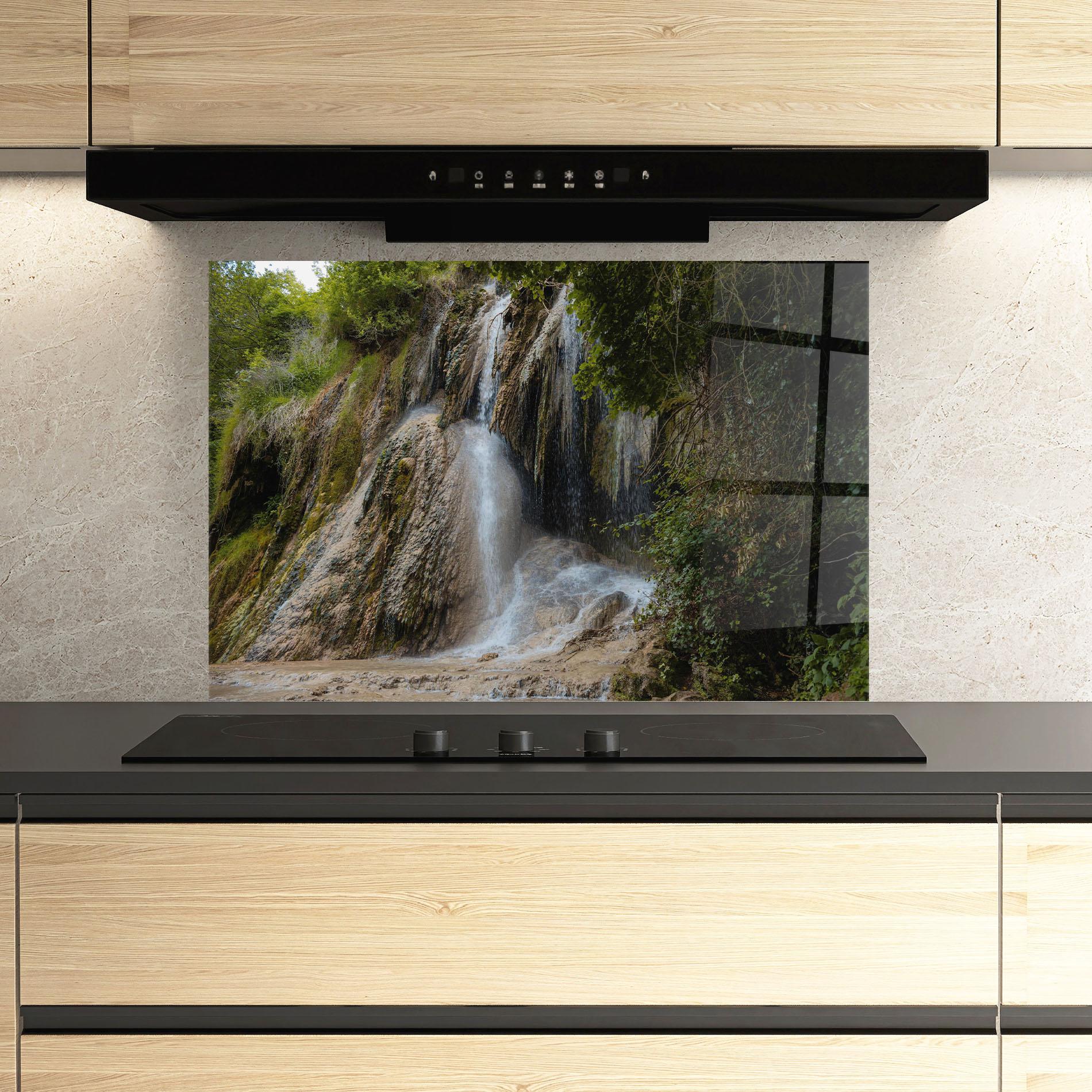 Panou Sticla Bucatarie Pretty Waterfall Forest mockup 3