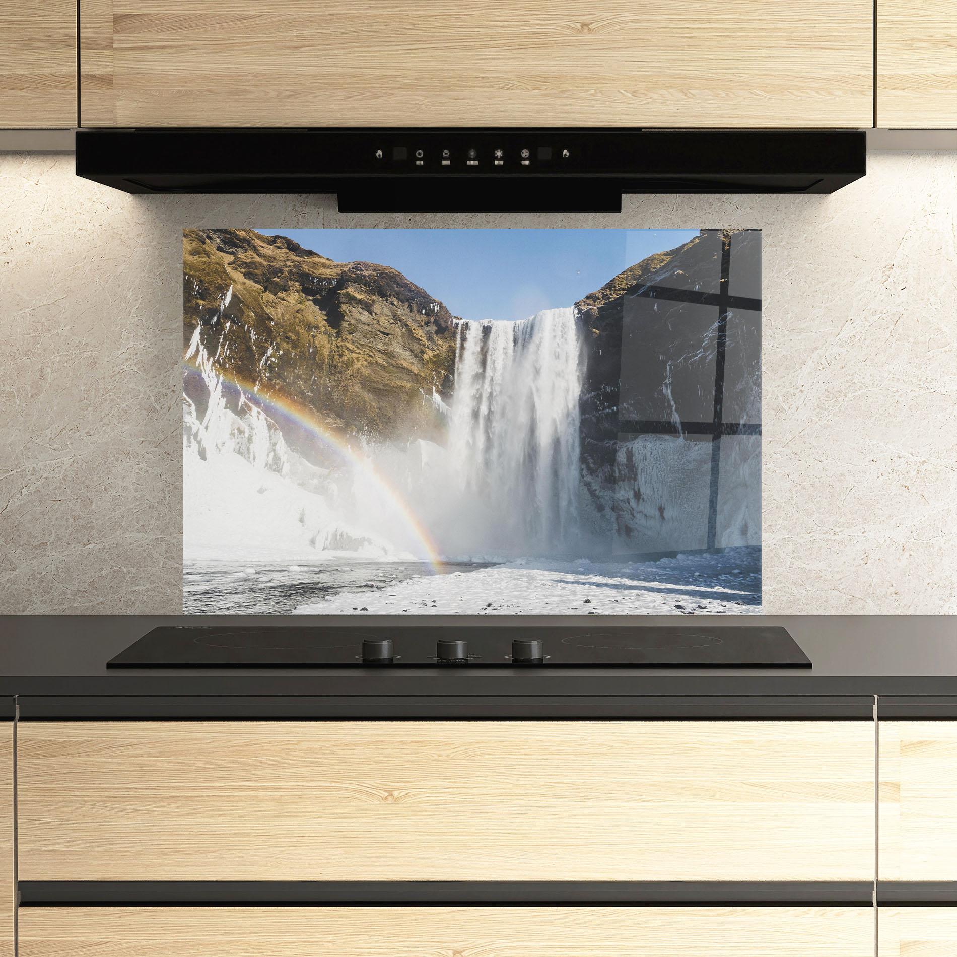 Panou Sticla Bucatarie Rainbow Waterfall mockup 3