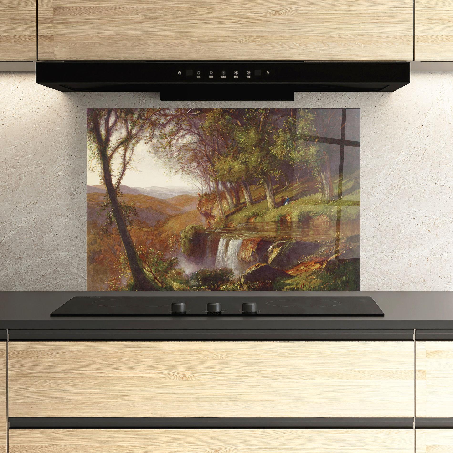 Panou Sticla Bucatarie Waterfall Painting mockup 3