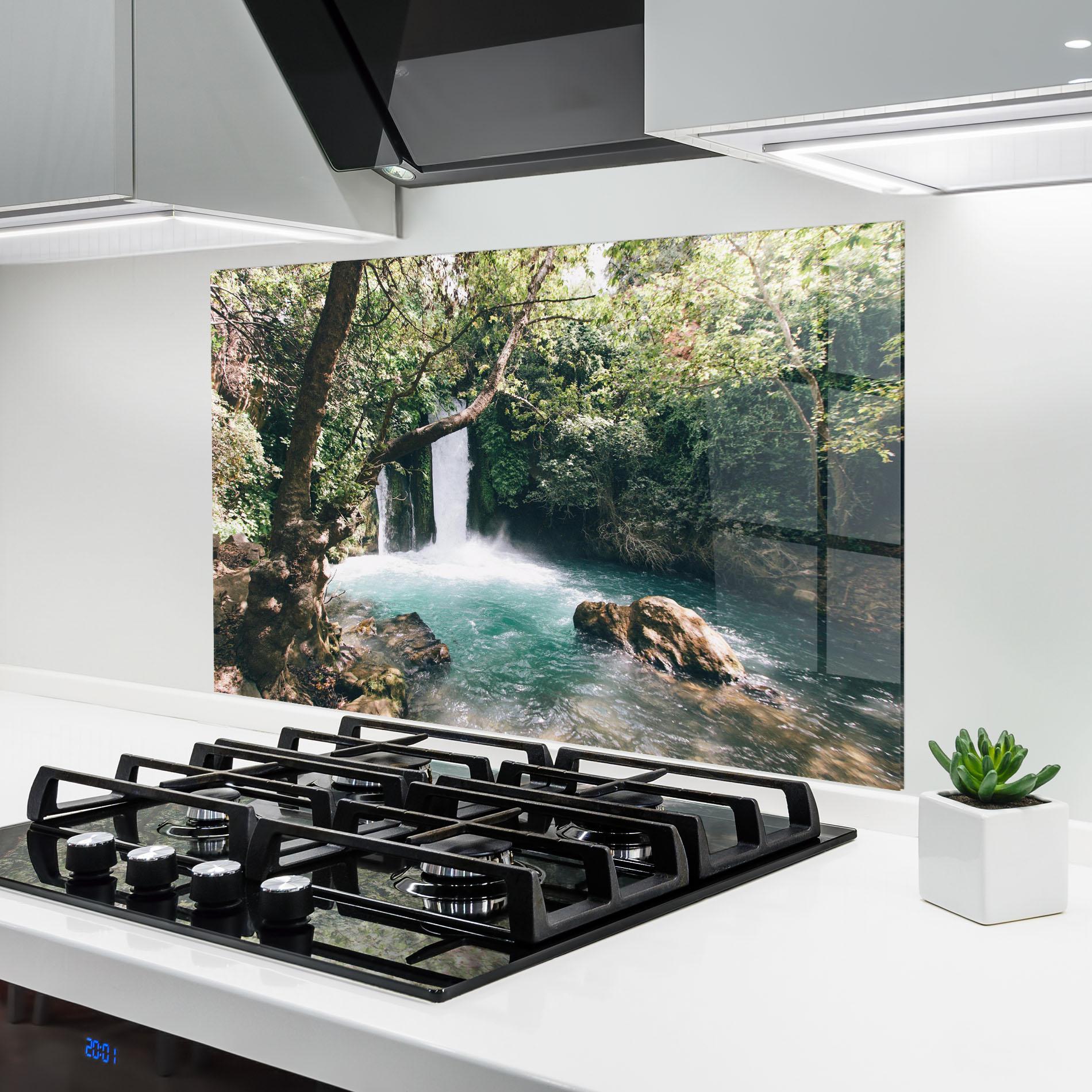 Panou Sticla Bucatarie Beautiful Blue Waterfall mockup 6