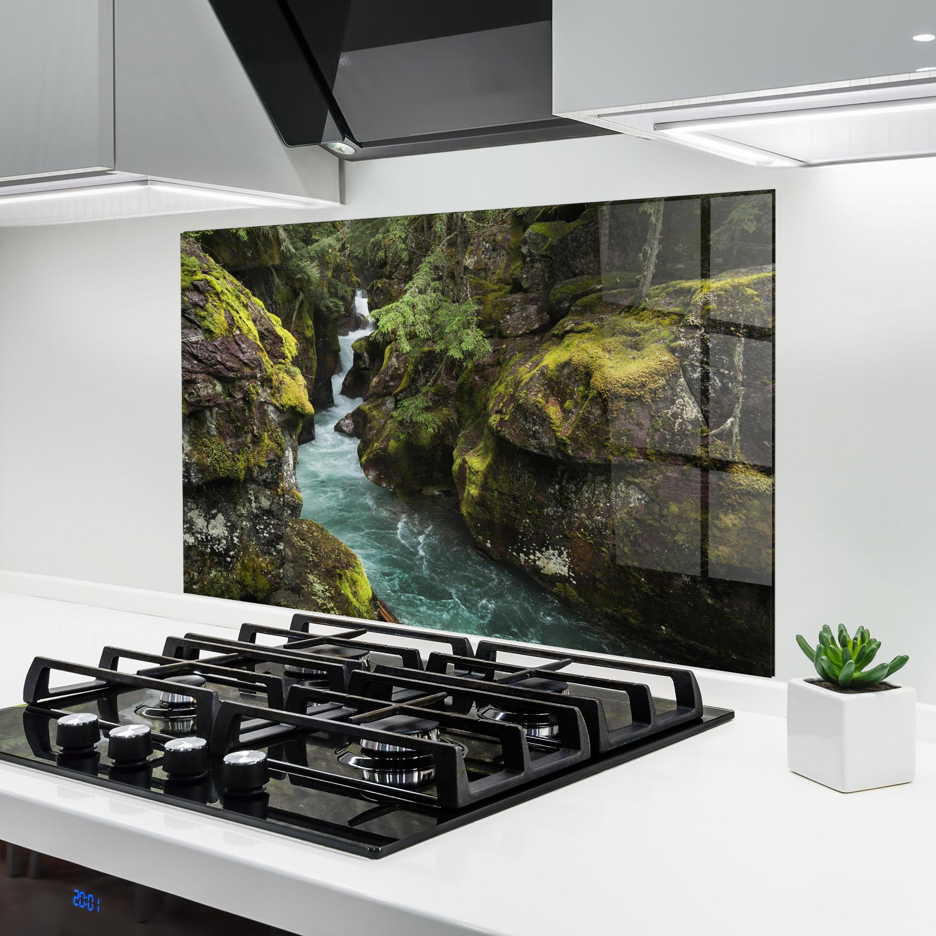 Panou Sticla Bucatarie Blue Majestic Waterfall mockup 6