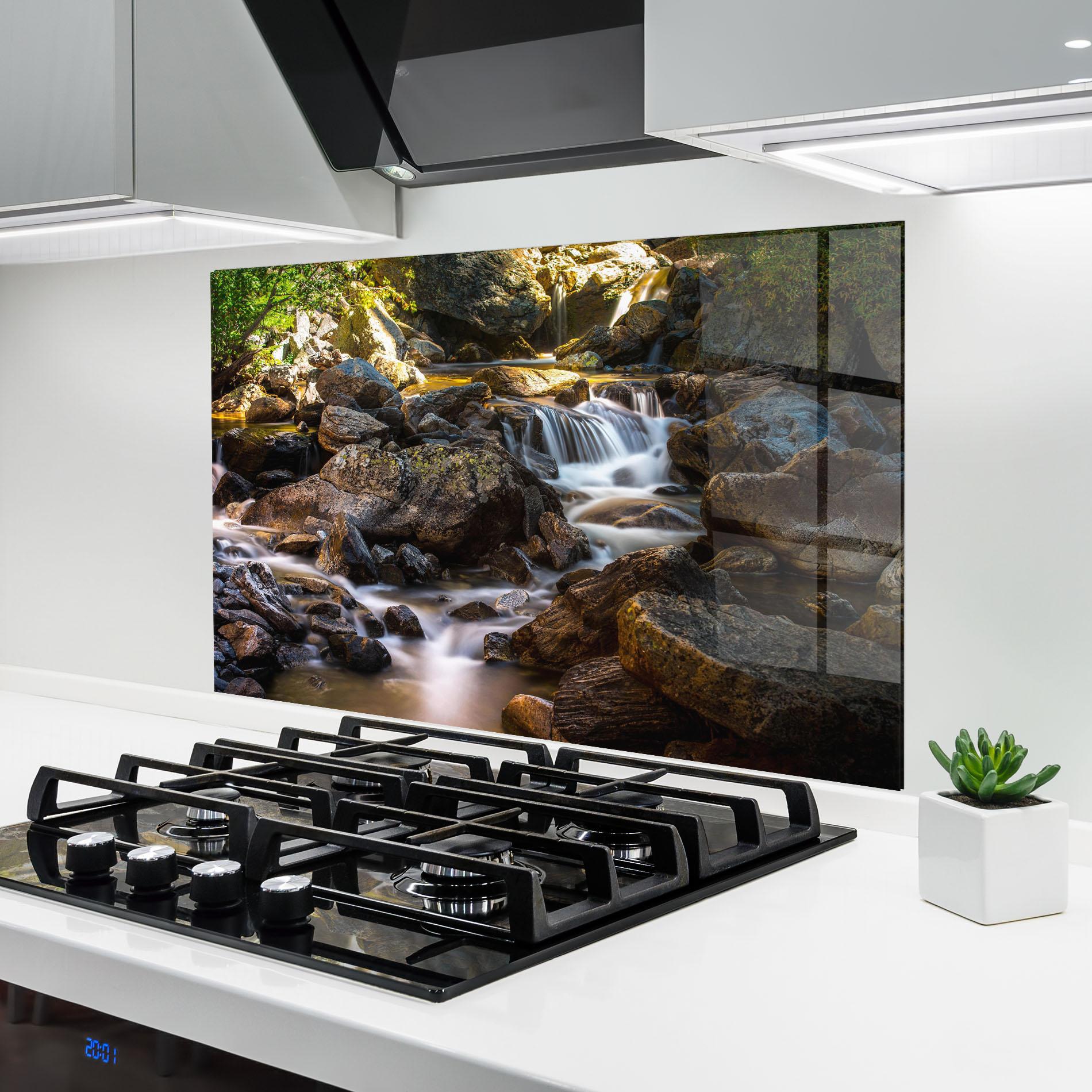 Panou Sticla Bucatarie Nature Rocks Waterfall mockup 6