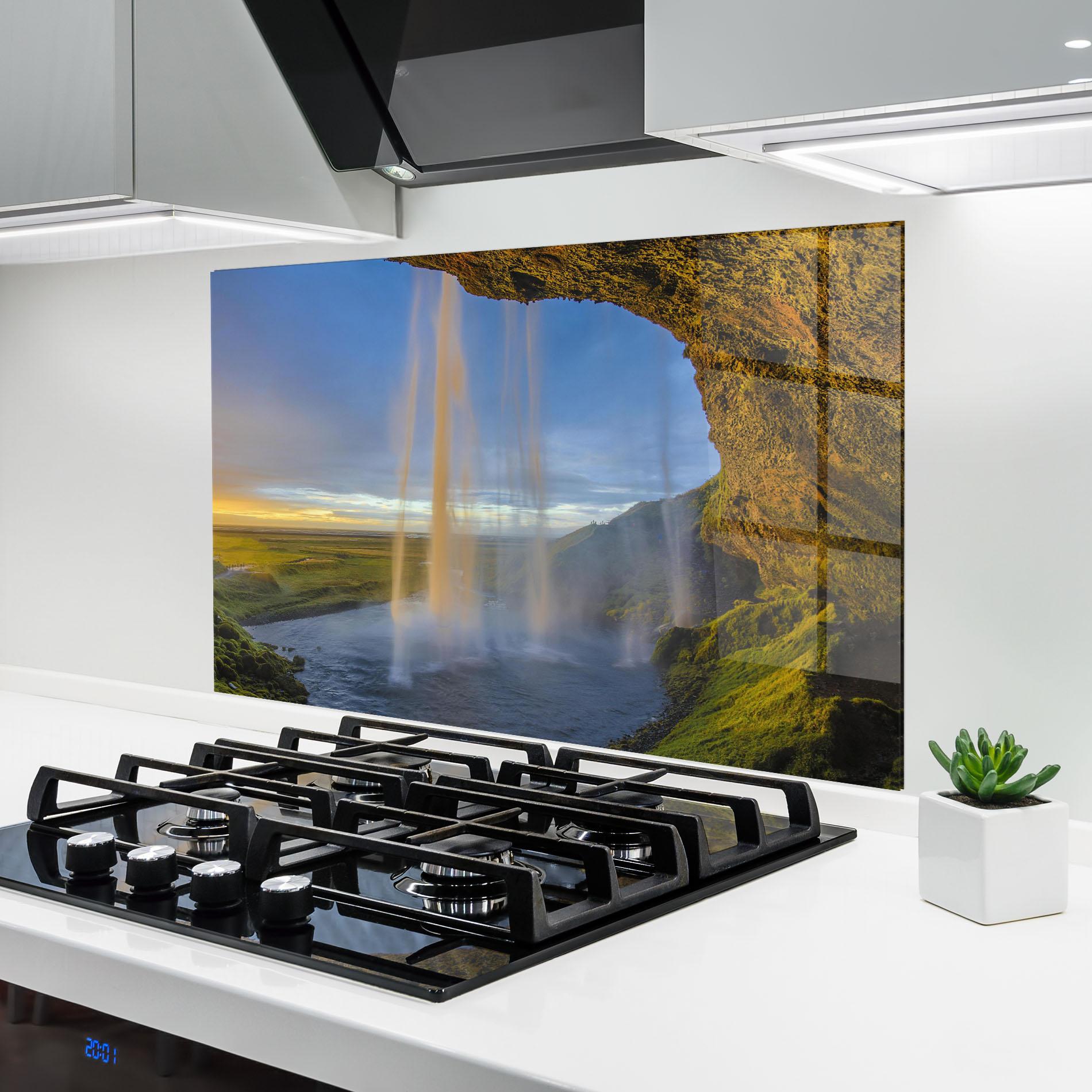 Panou Sticla Bucatarie Orange Waterfall mockup 6