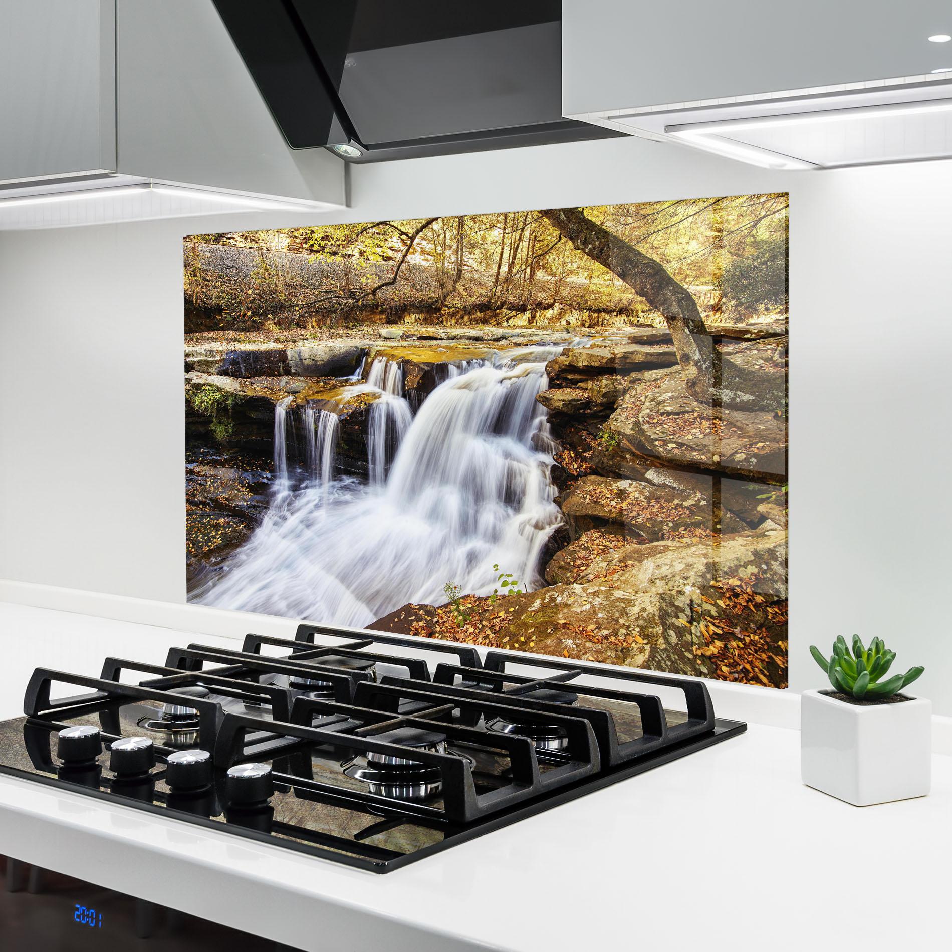 Panou Sticla Bucatarie Pretty Autumn Waterfall mockup 6