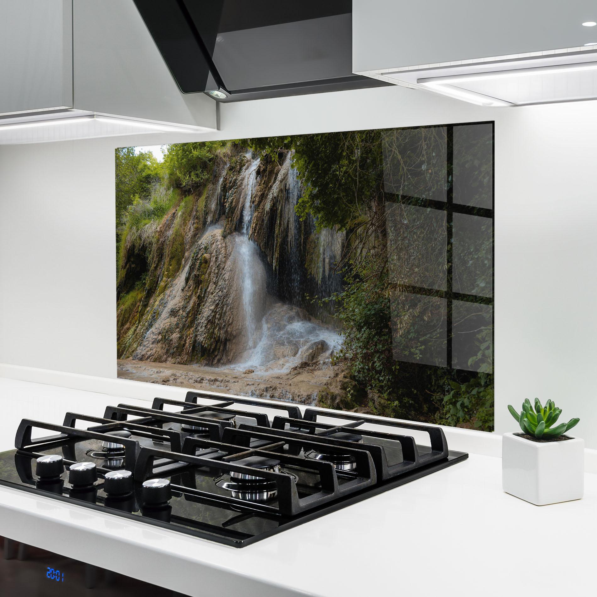 Panou Sticla Bucatarie Pretty Waterfall Forest mockup 6