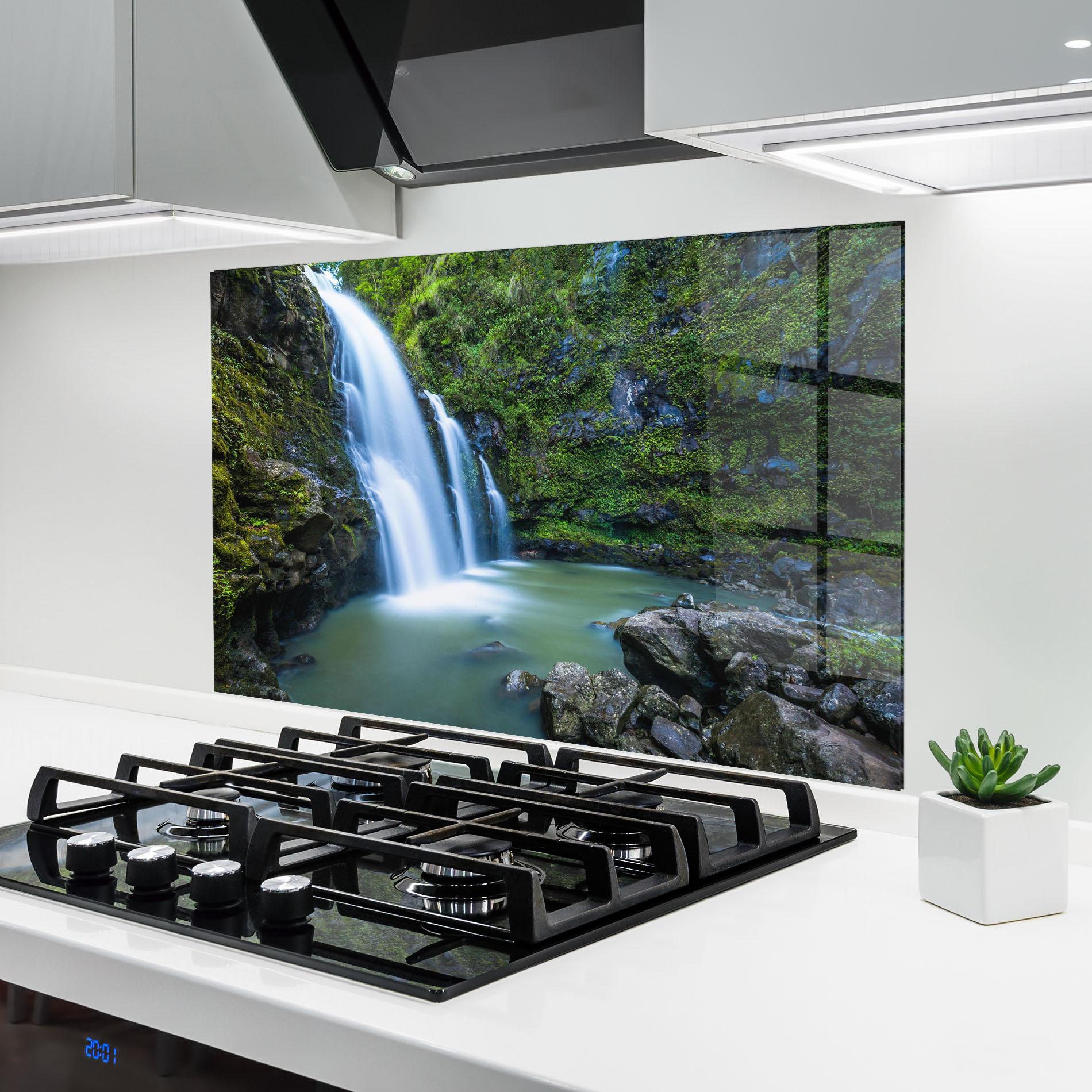 Panou Sticla Bucatarie Swimming In Waterfall mockup 6