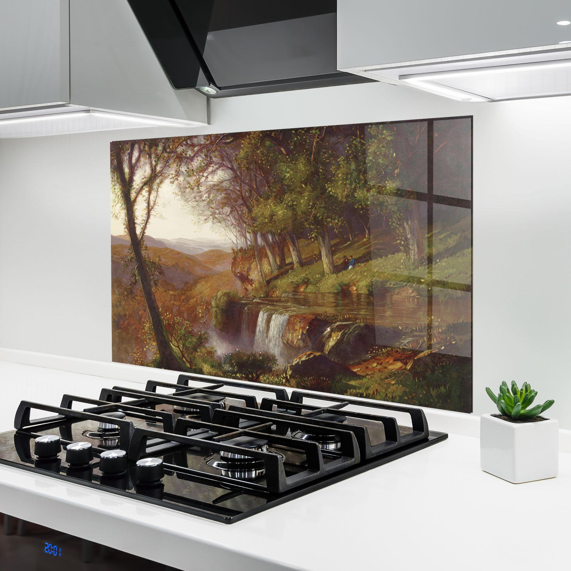 Panou Sticla Bucatarie Waterfall Painting mockup 6