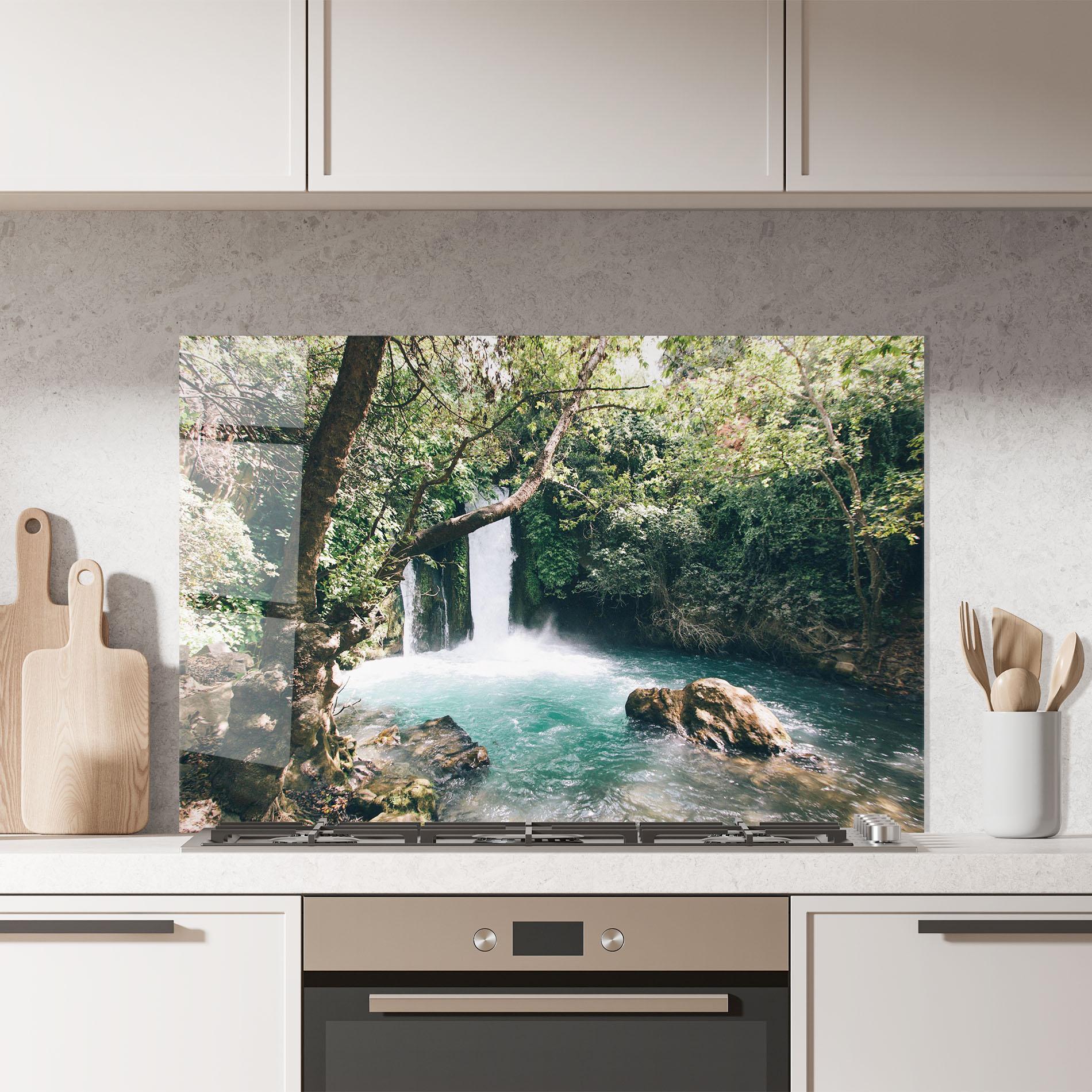 Panou Sticla Bucatarie Beautiful Blue Waterfall mockup 7
