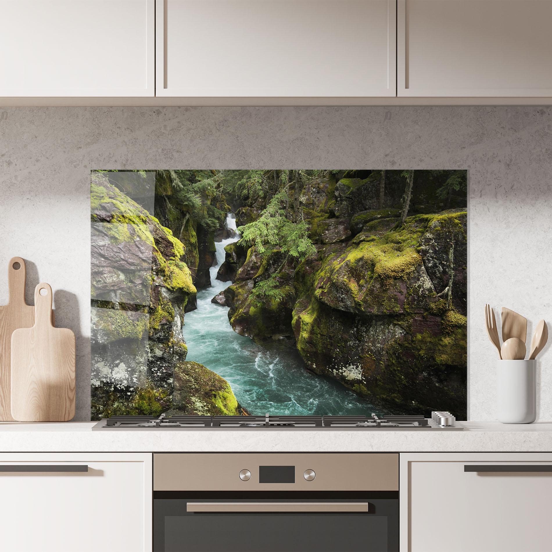 Panou Sticla Bucatarie Blue Majestic Waterfall mockup 7