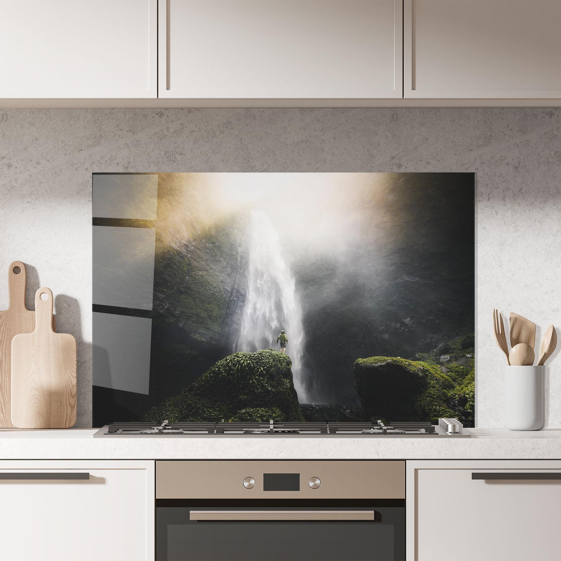 Panou Sticla Bucatarie Green Man Waterfall mockup 7