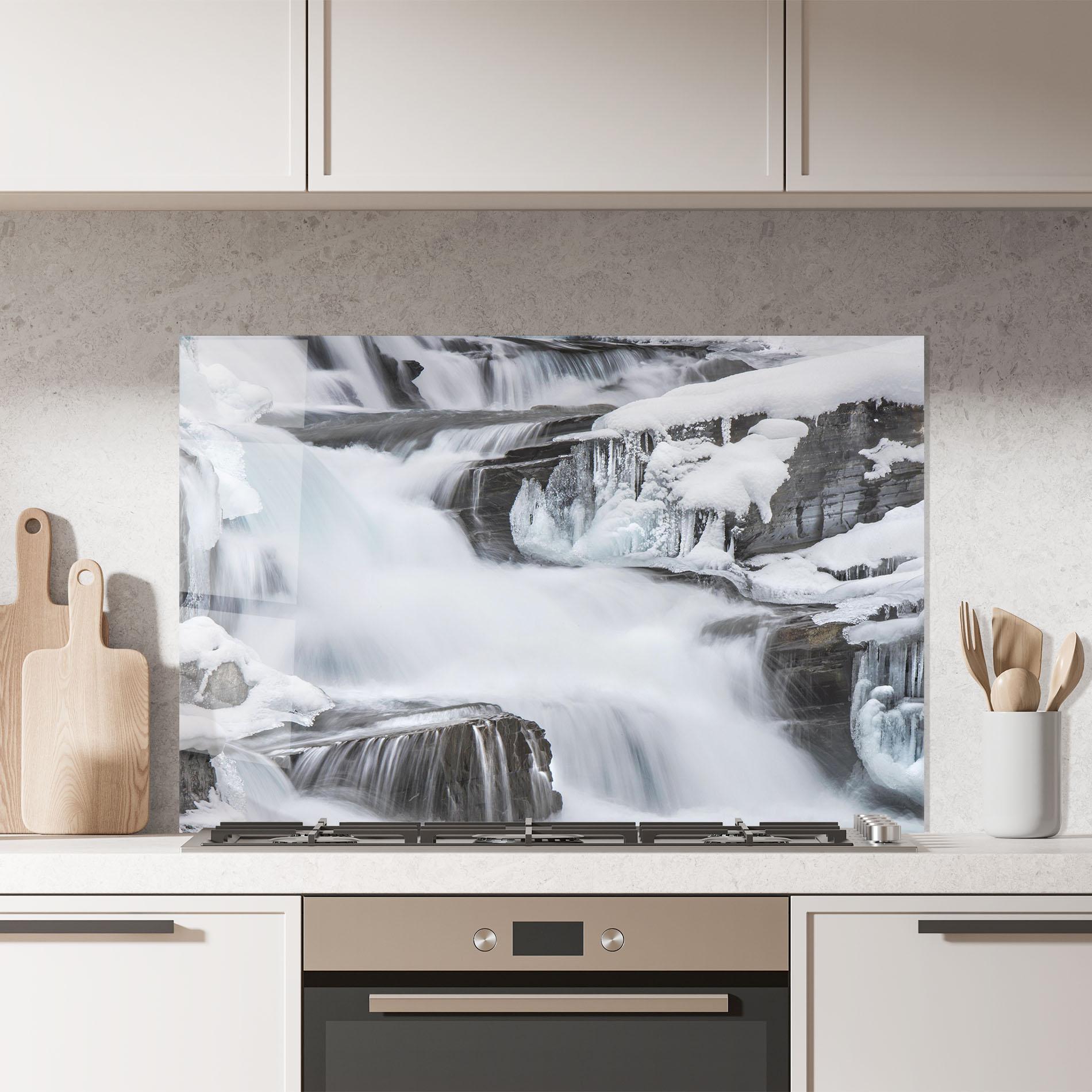 Panou Sticla Bucatarie Majestic Winter Waterfall mockup 7