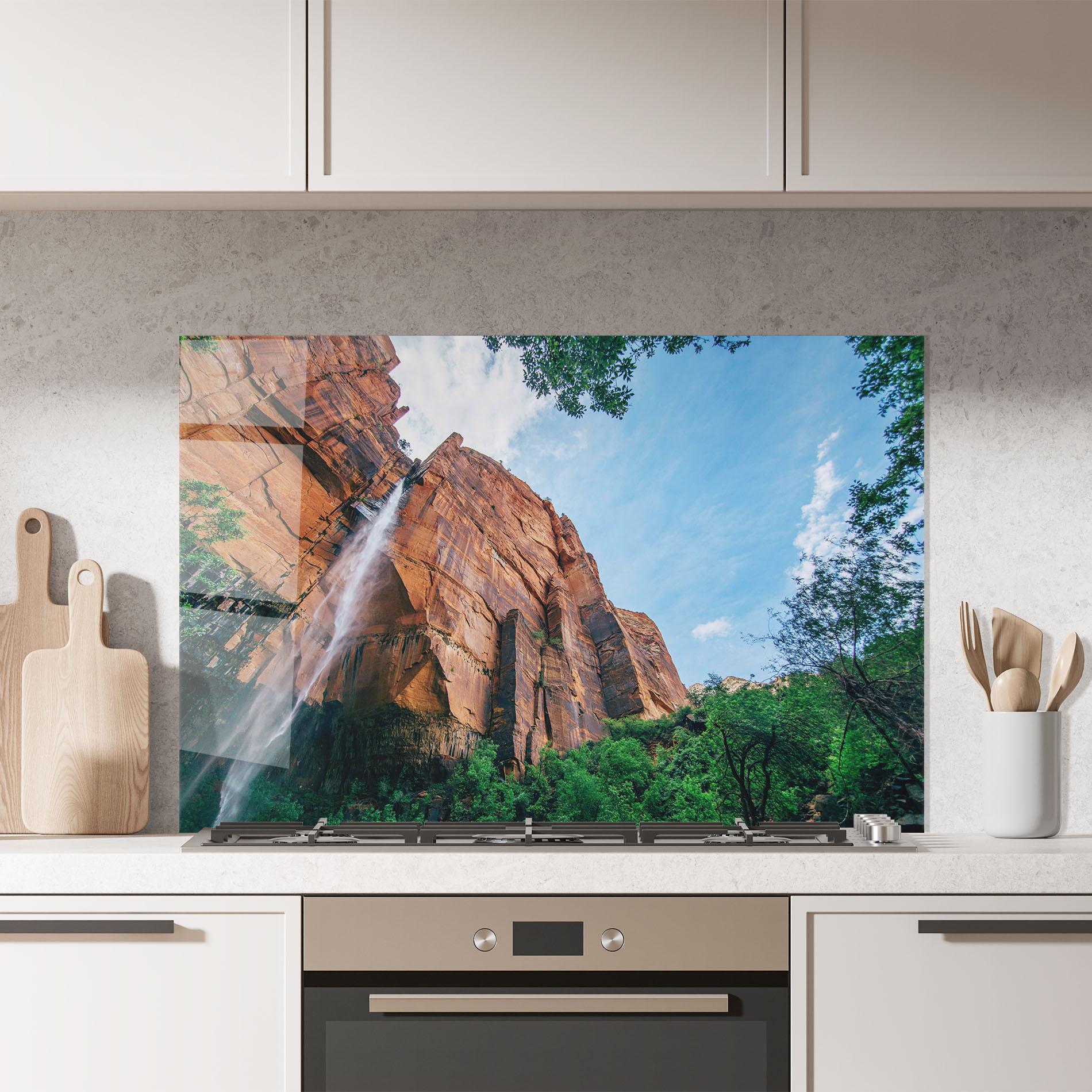 Panou Sticla Bucatarie Nature Pretty Waterfall mockup 7