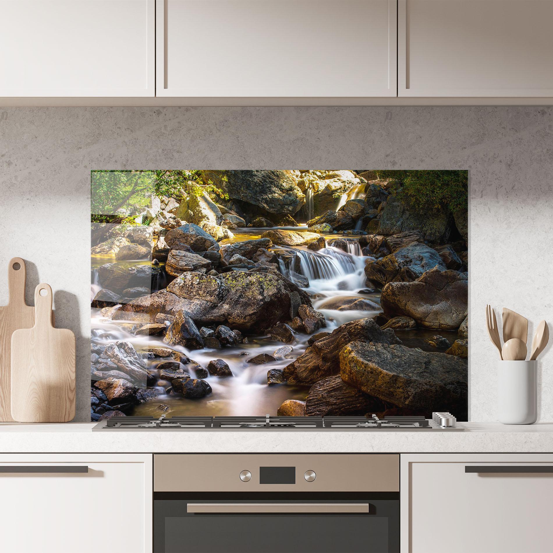 Panou Sticla Bucatarie Nature Rocks Waterfall mockup 7