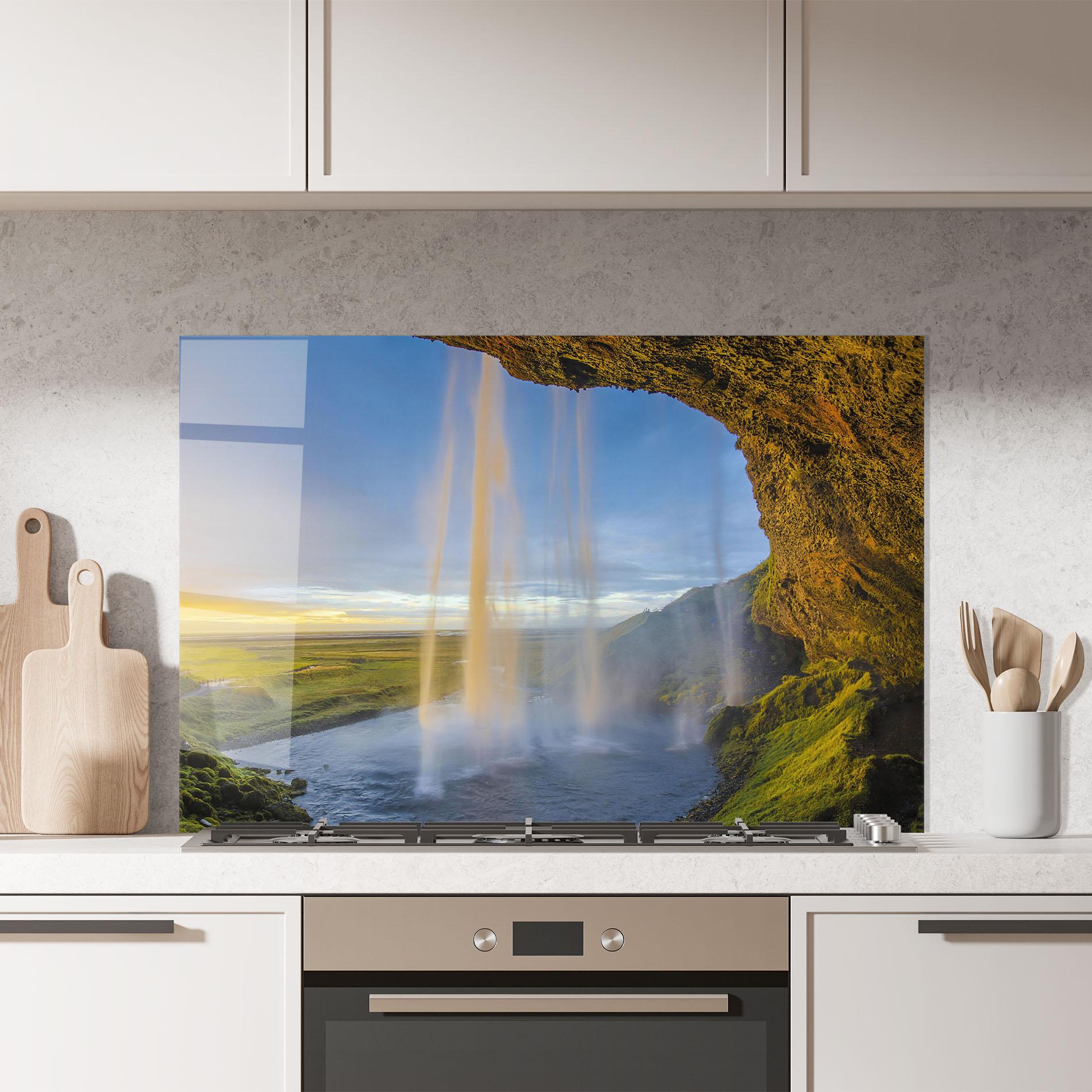 Panou Sticla Bucatarie Orange Waterfall mockup 7