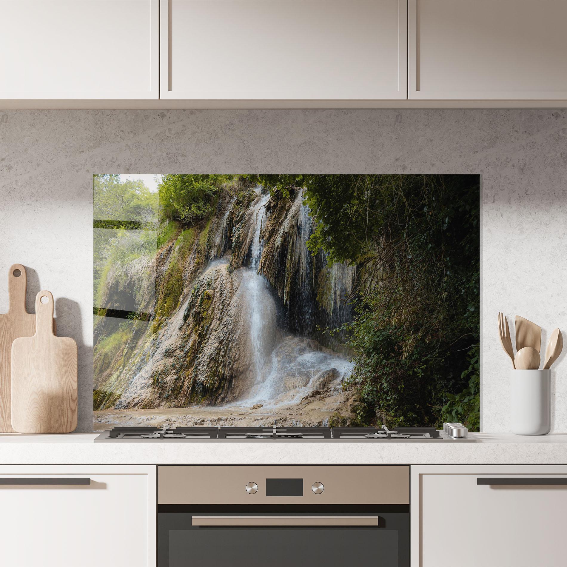 Panou Sticla Bucatarie Pretty Waterfall Forest mockup 7