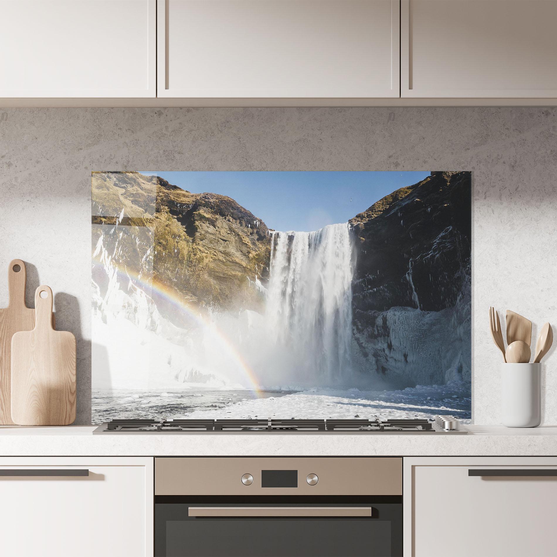 Panou Sticla Bucatarie Rainbow Waterfall mockup 7