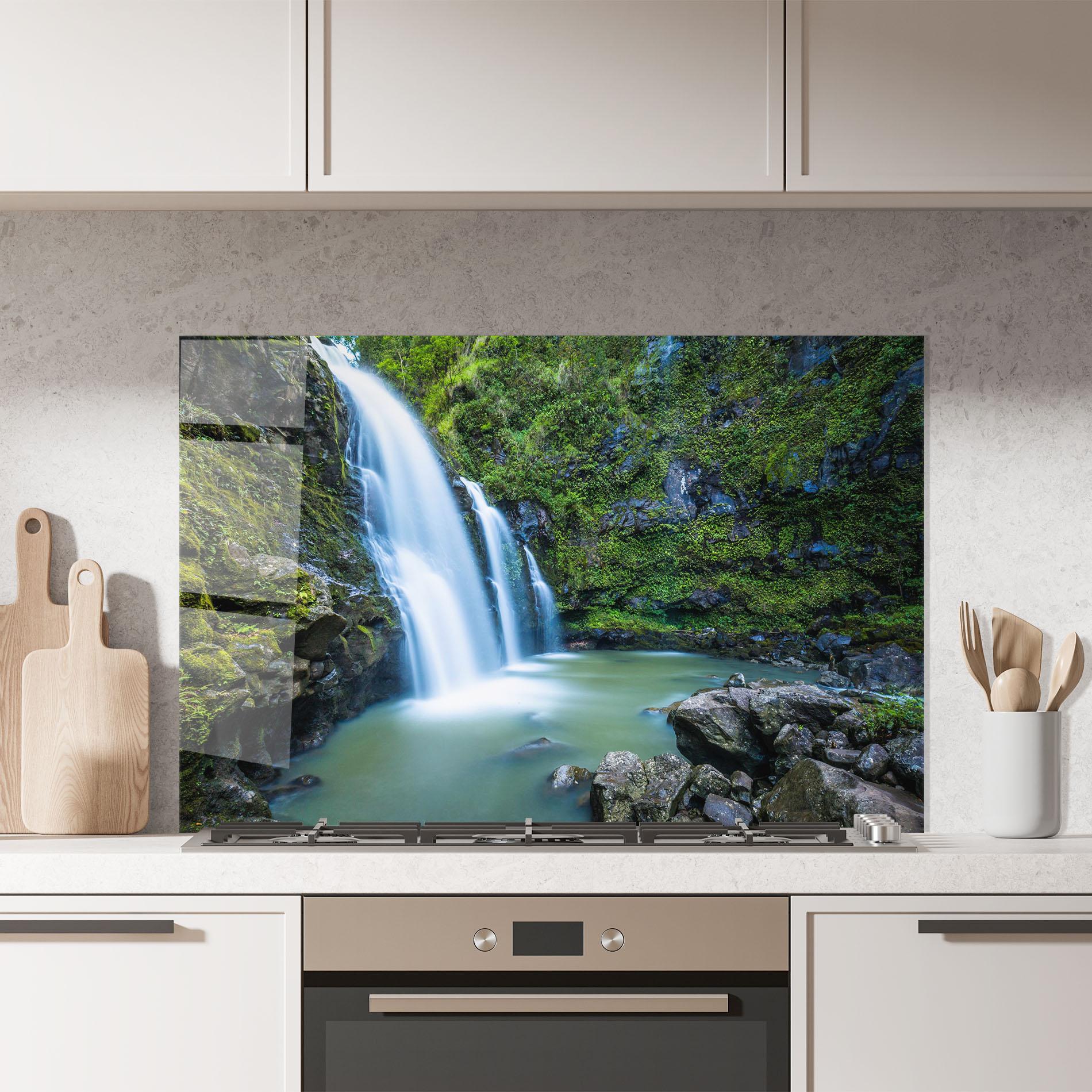 Panou Sticla Bucatarie Swimming In Waterfall mockup 7