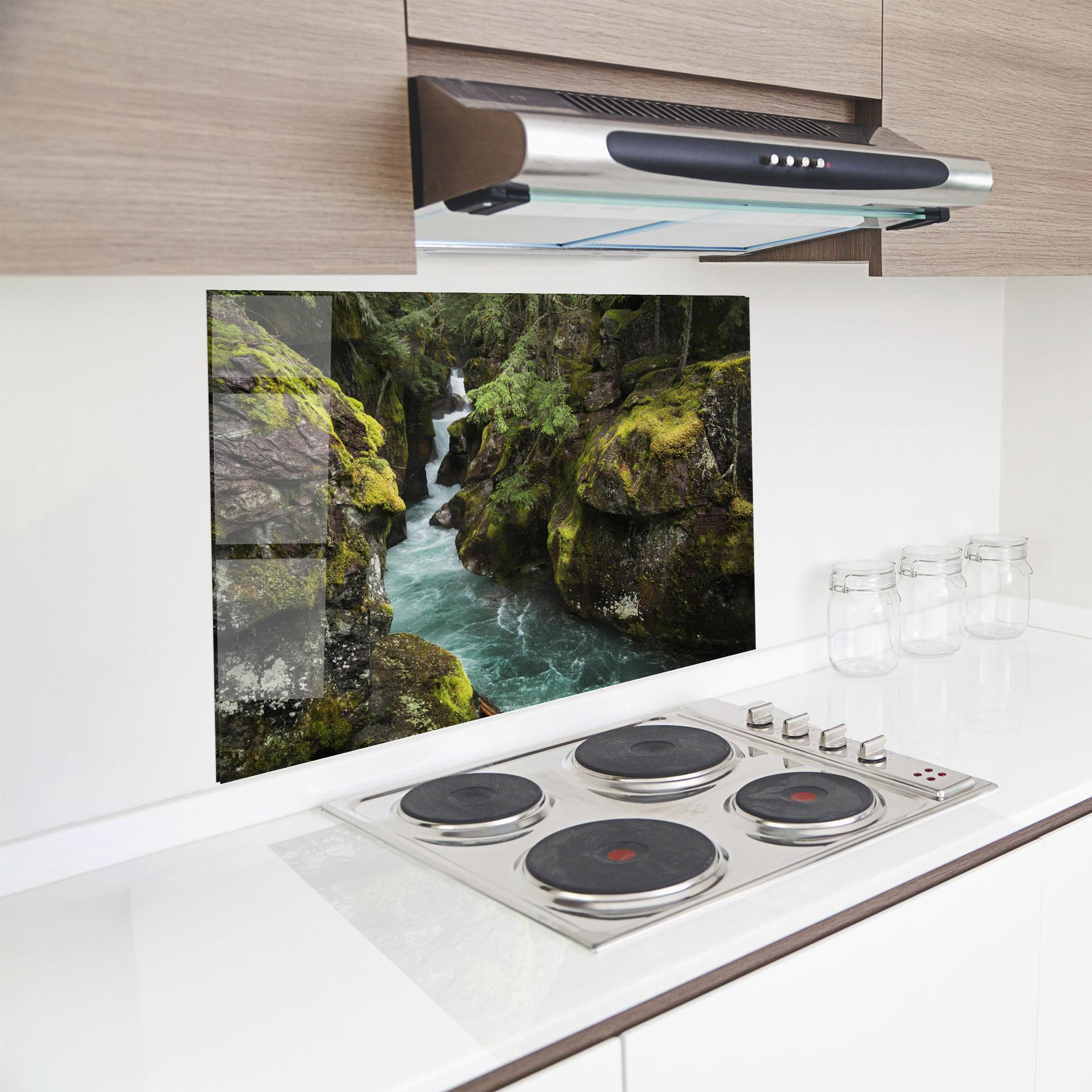 Panou Sticla Bucatarie Blue Majestic Waterfall mockup 8