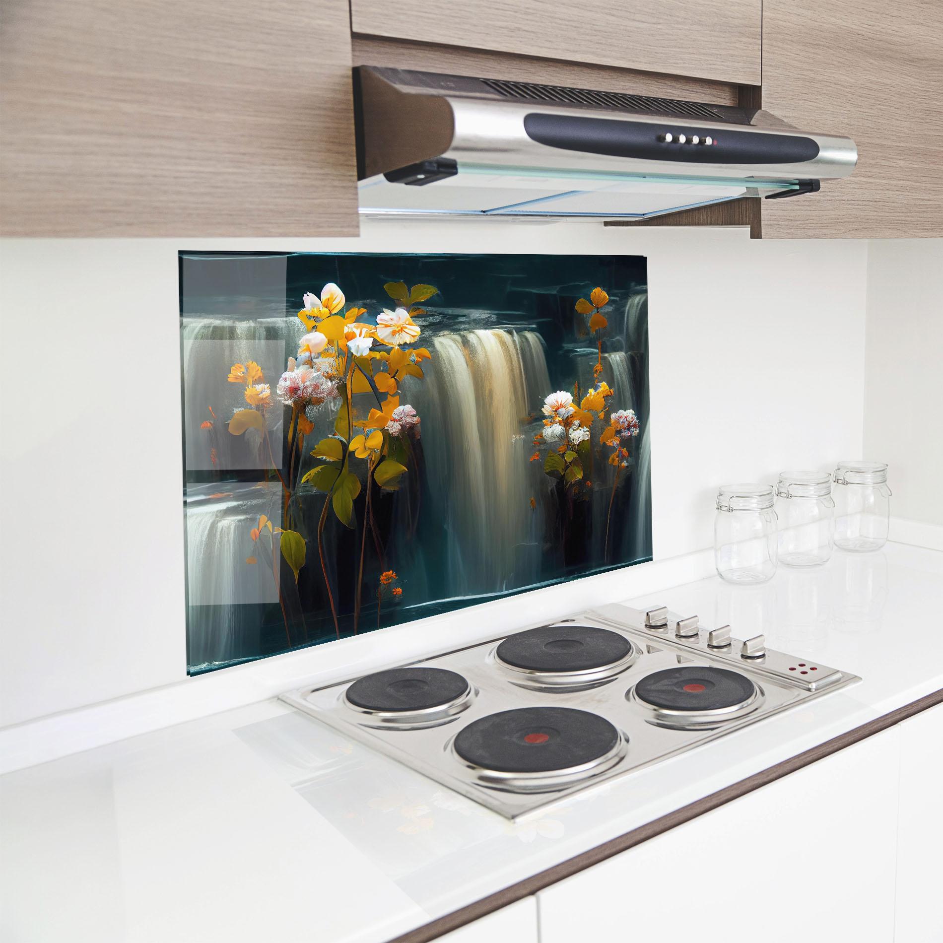 Panou Sticla Bucatarie Flowers Waterfall mockup 8