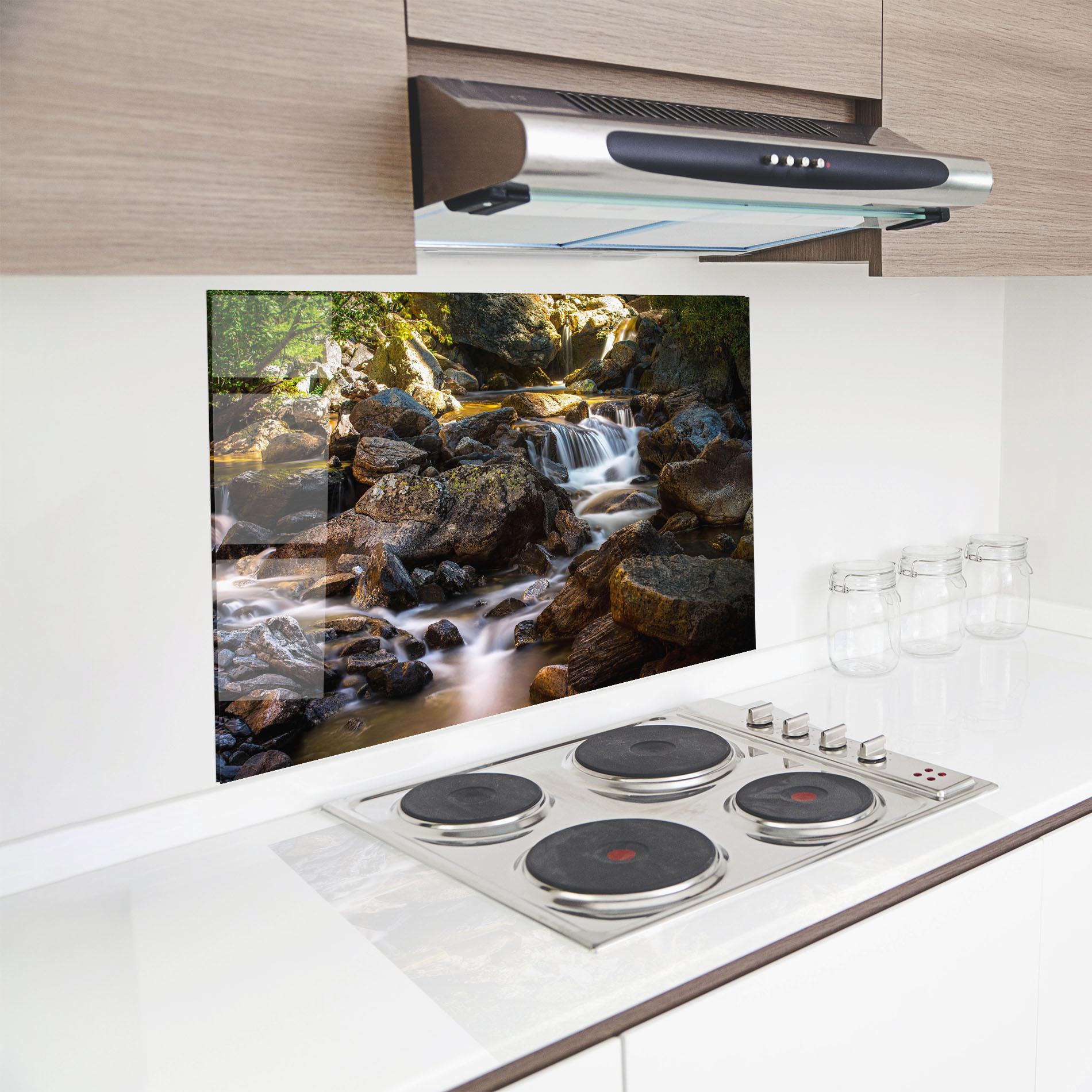 Panou Sticla Bucatarie Nature Rocks Waterfall mockup 8