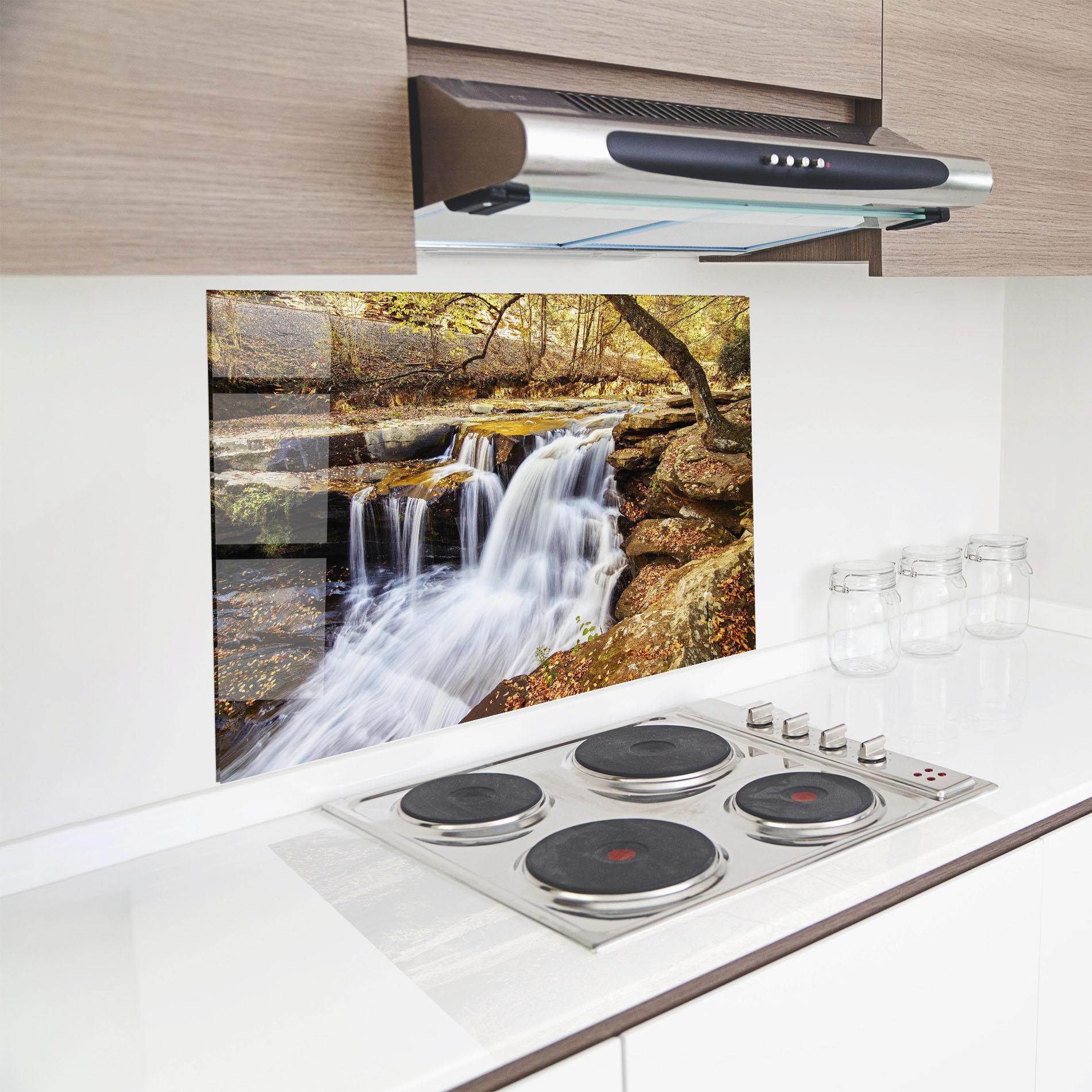 Panou Sticla Bucatarie Pretty Autumn Waterfall mockup 8