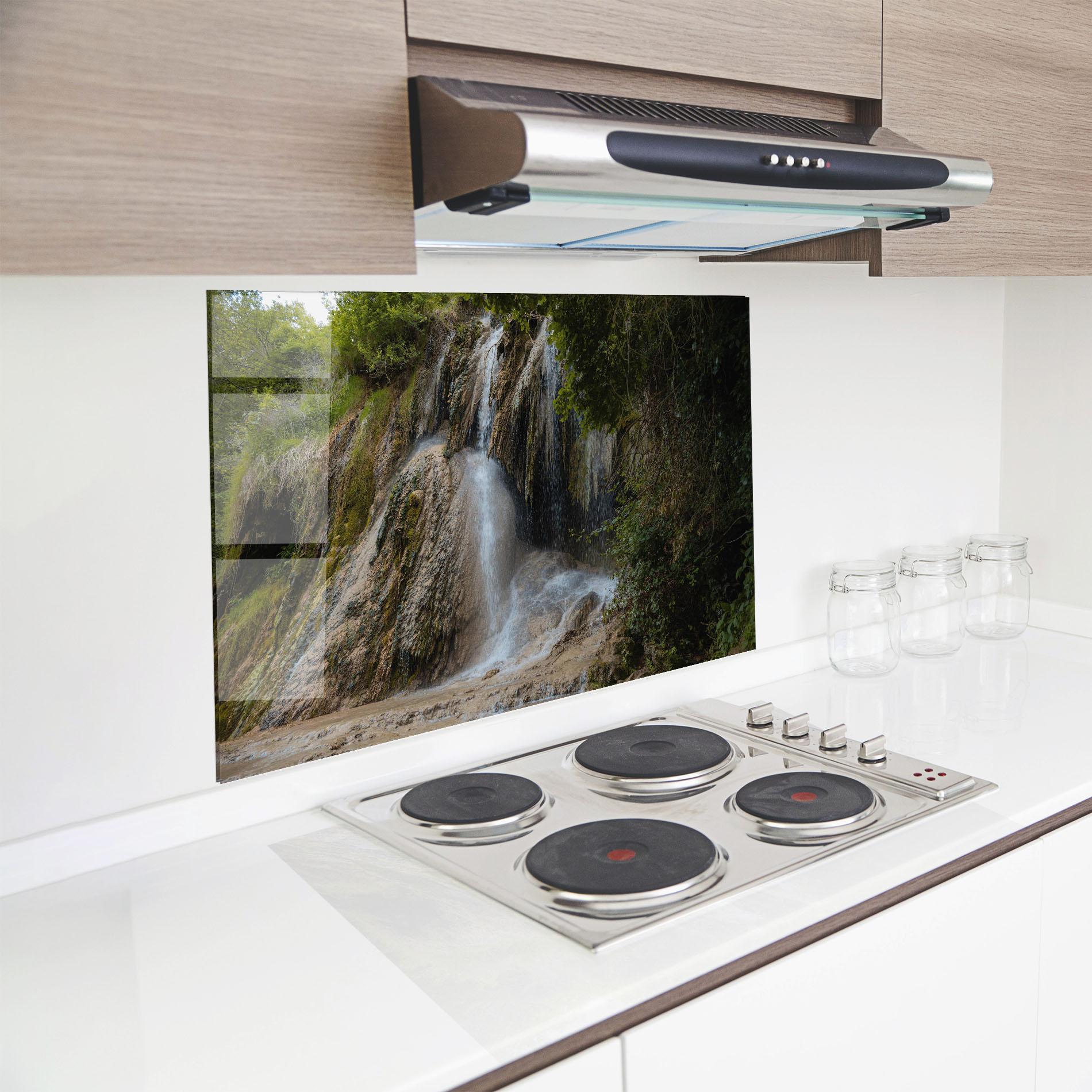 Panou Sticla Bucatarie Pretty Waterfall Forest mockup 8