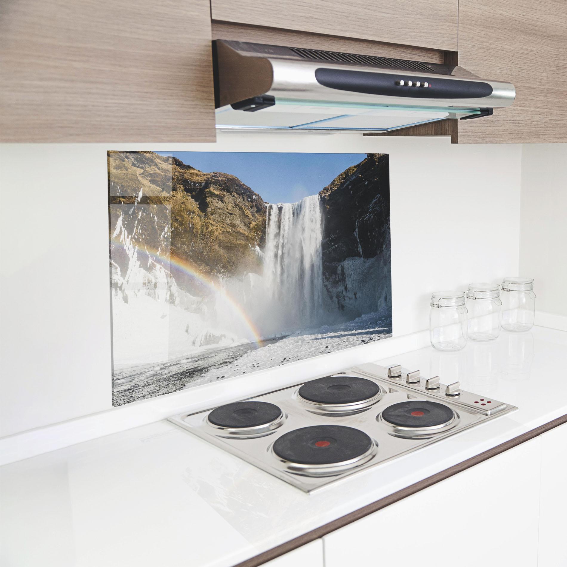 Panou Sticla Bucatarie Rainbow Waterfall mockup 8