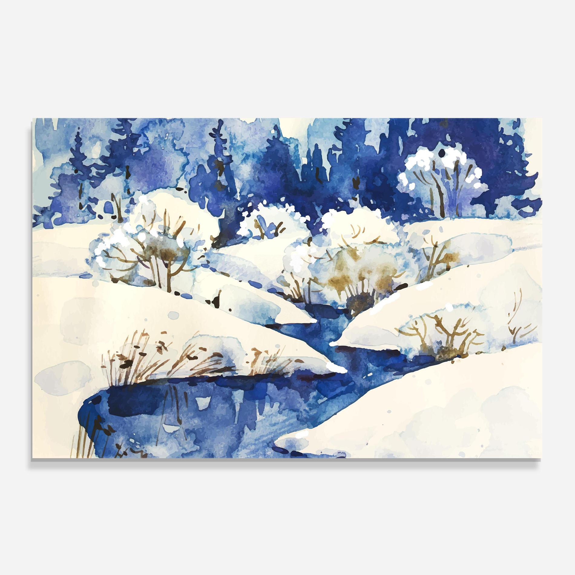 Panou Sticla Bucatarie Blue Trees Winter mockup 0