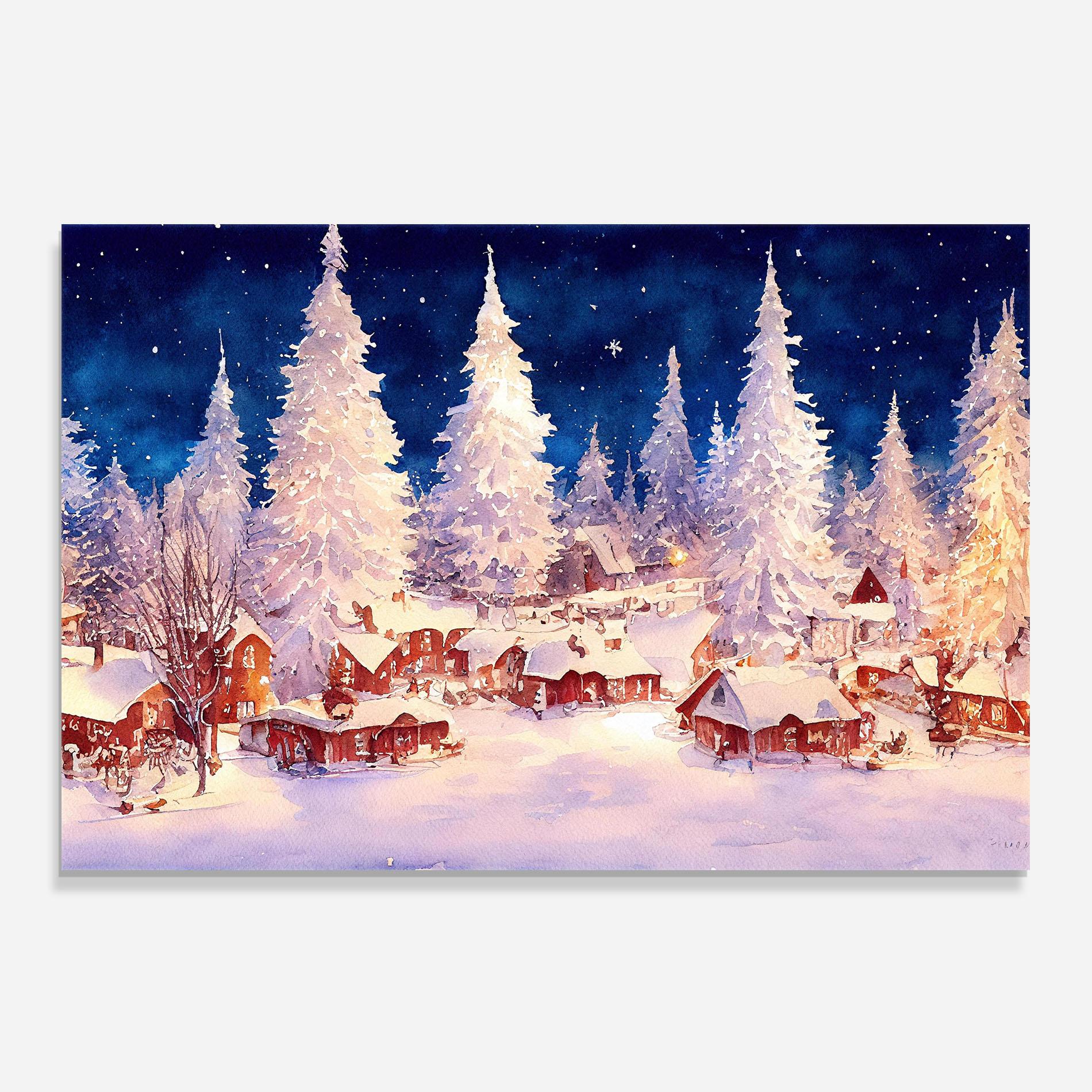 Panou Sticla Bucatarie Snow Falling Painting mockup 0