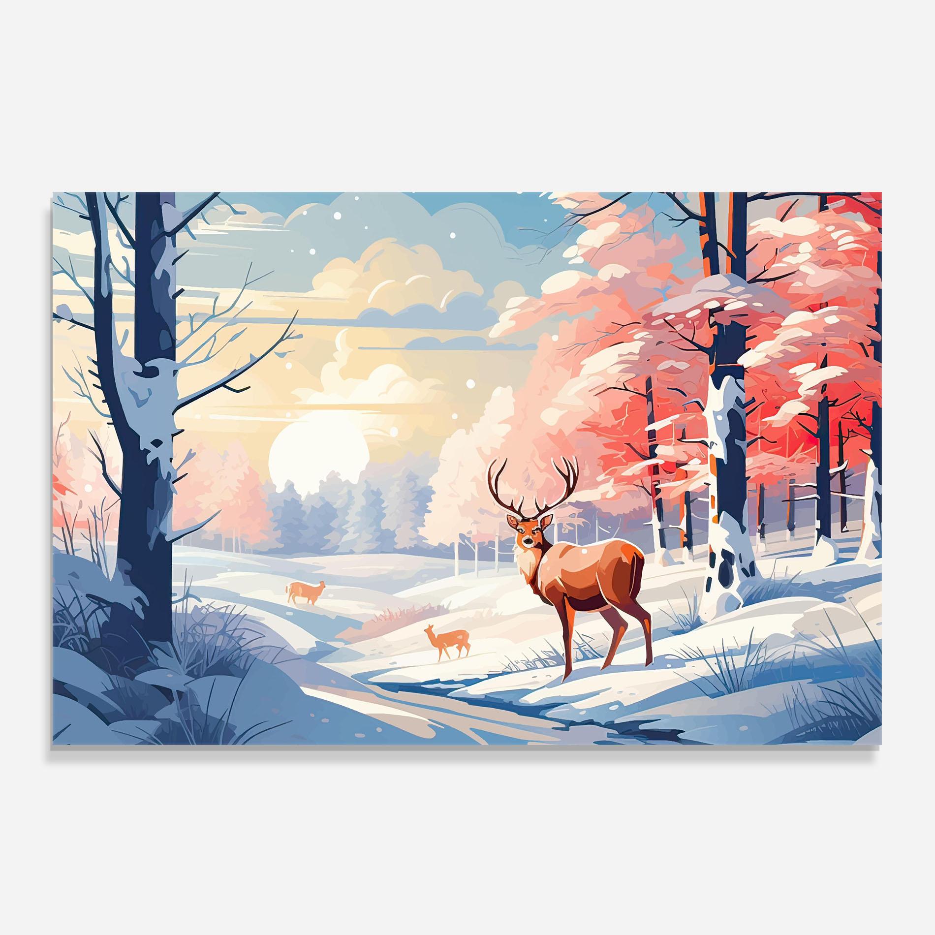 Panou Sticla Bucatarie Winter Deer Art mockup 0