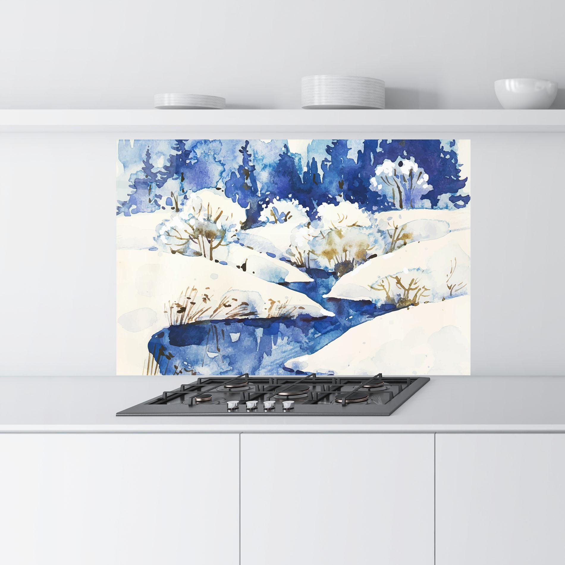 Panou Sticla Bucatarie Blue Trees Winter mockup 9