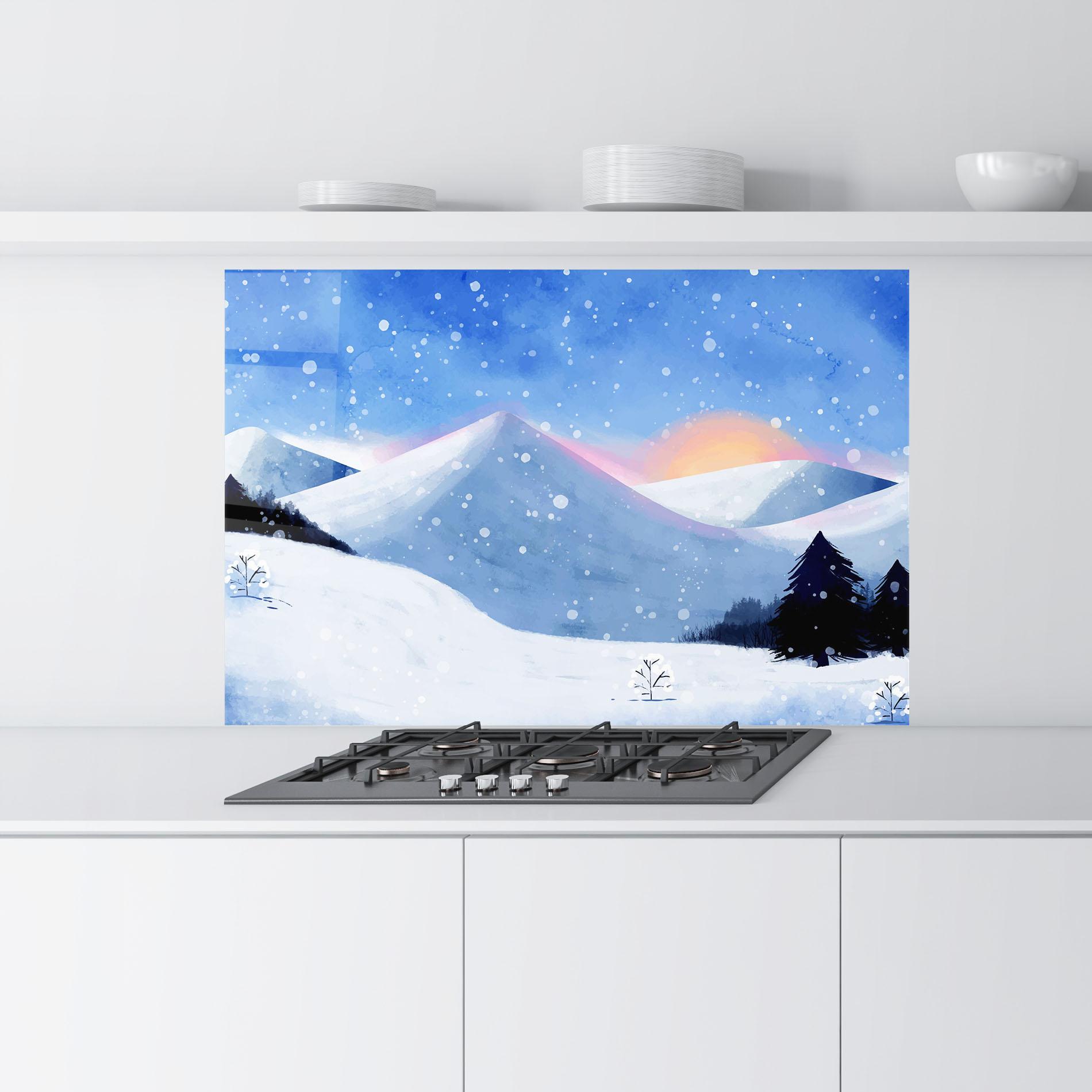 Panou Sticla Bucatarie Mountain Snow Art mockup 9