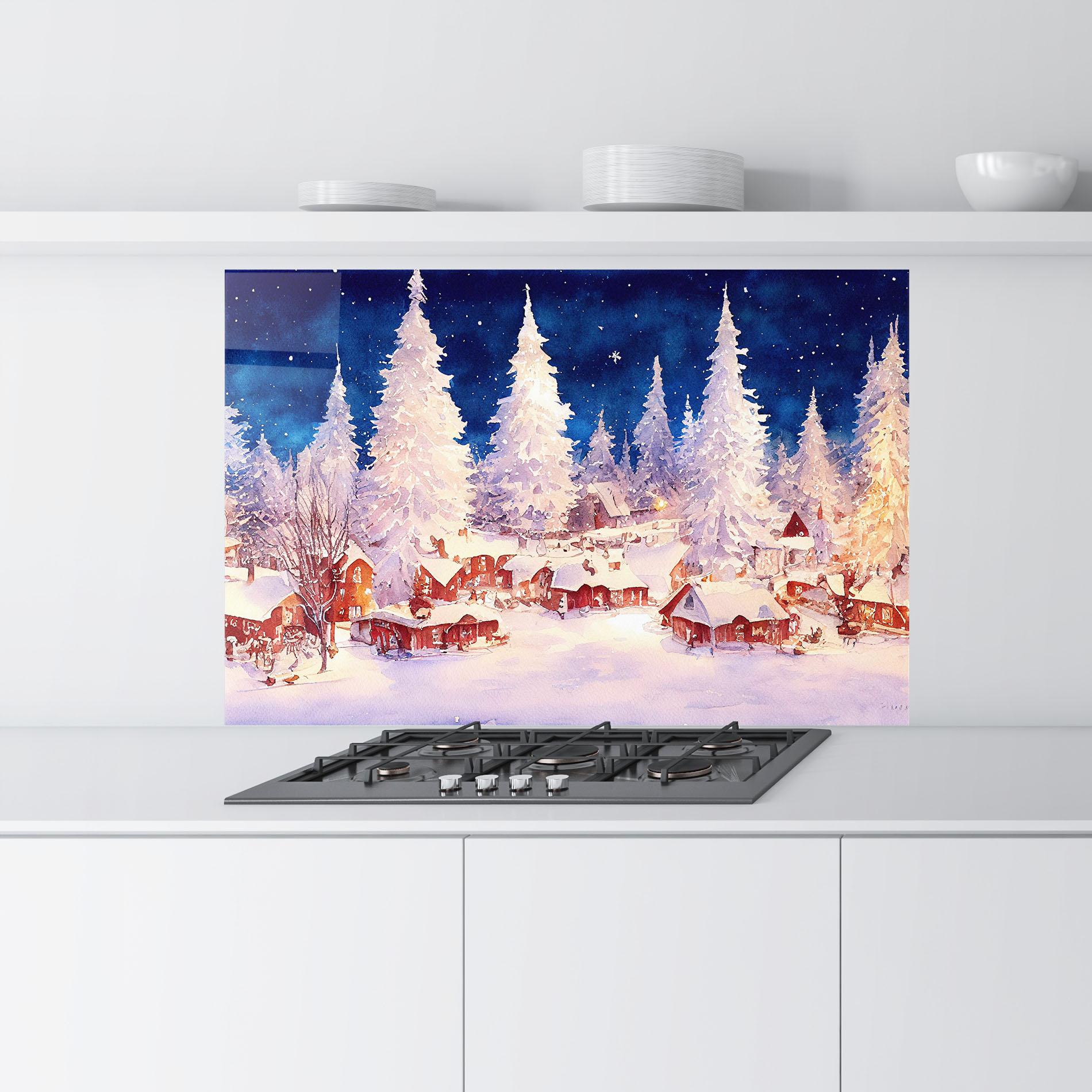 Panou Sticla Bucatarie Snow Falling Painting mockup 9