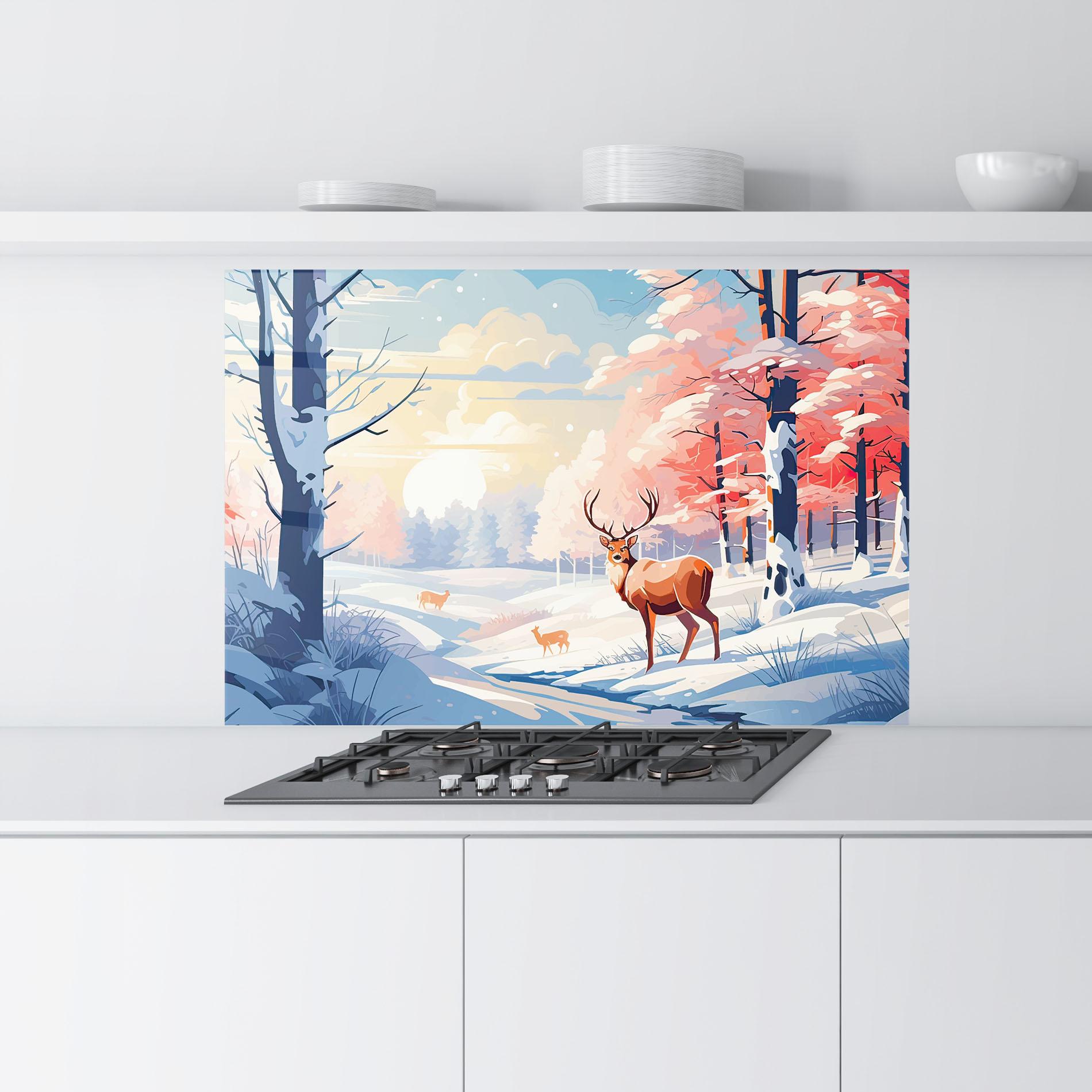 Panou Sticla Bucatarie Winter Deer Art mockup 9