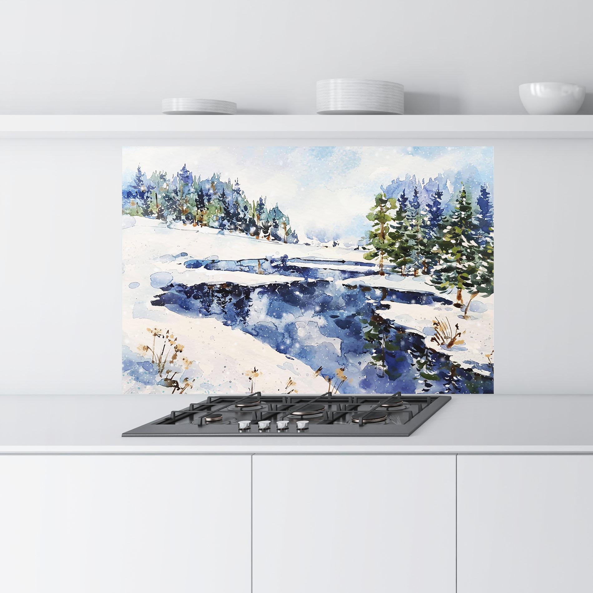 Panou Sticla Bucatarie Winter Painting mockup 9
