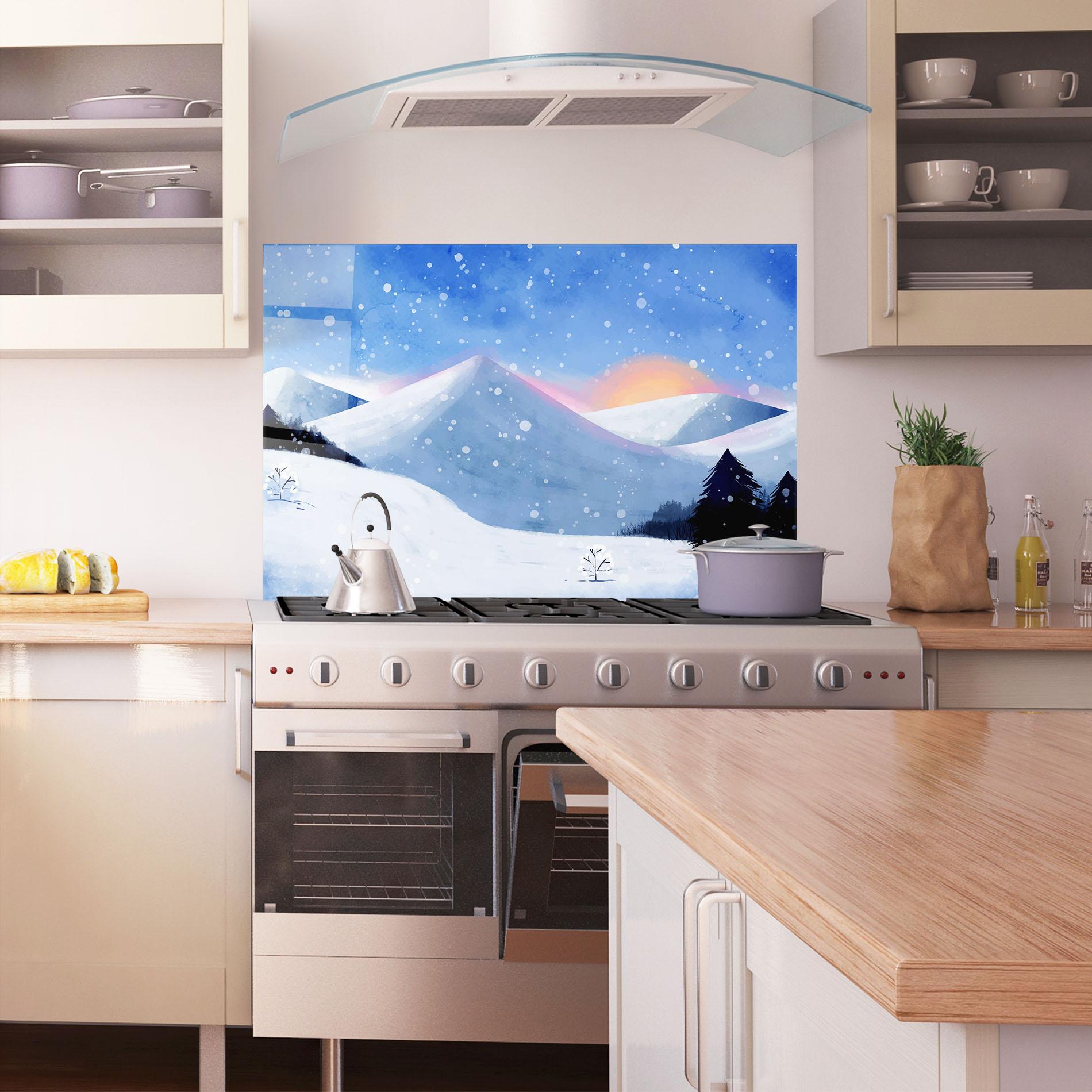 Panou Sticla Bucatarie Mountain Snow Art mockup 1