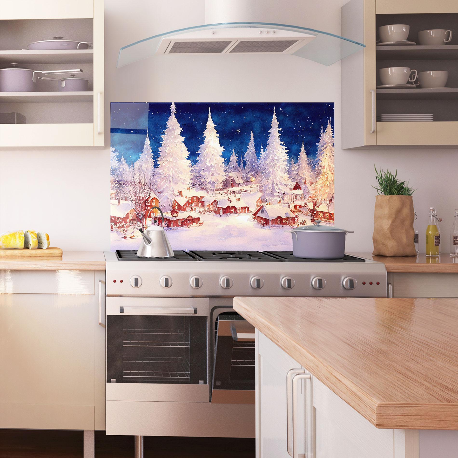Panou Sticla Bucatarie Snow Falling Painting mockup 1