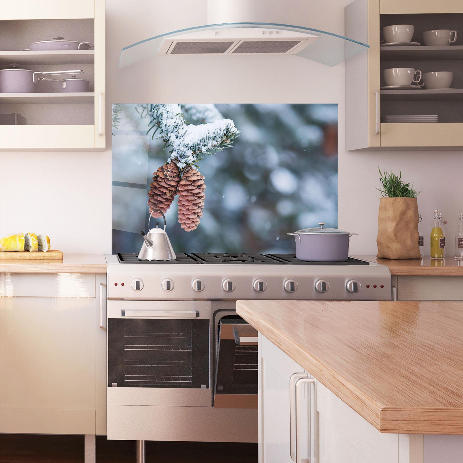 Panou Sticla Bucatarie Winter Cones mockup 1