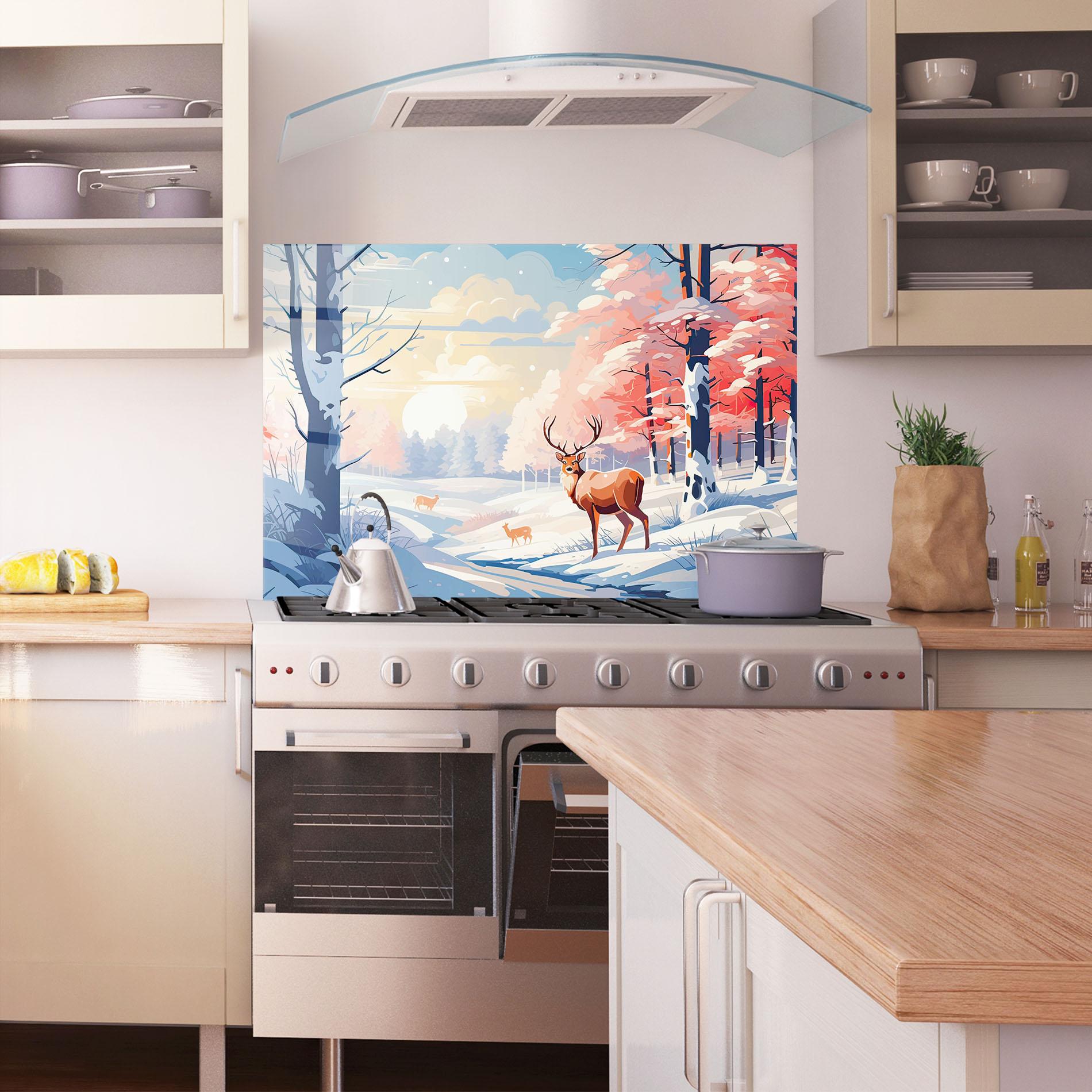 Panou Sticla Bucatarie Winter Deer Art mockup 1