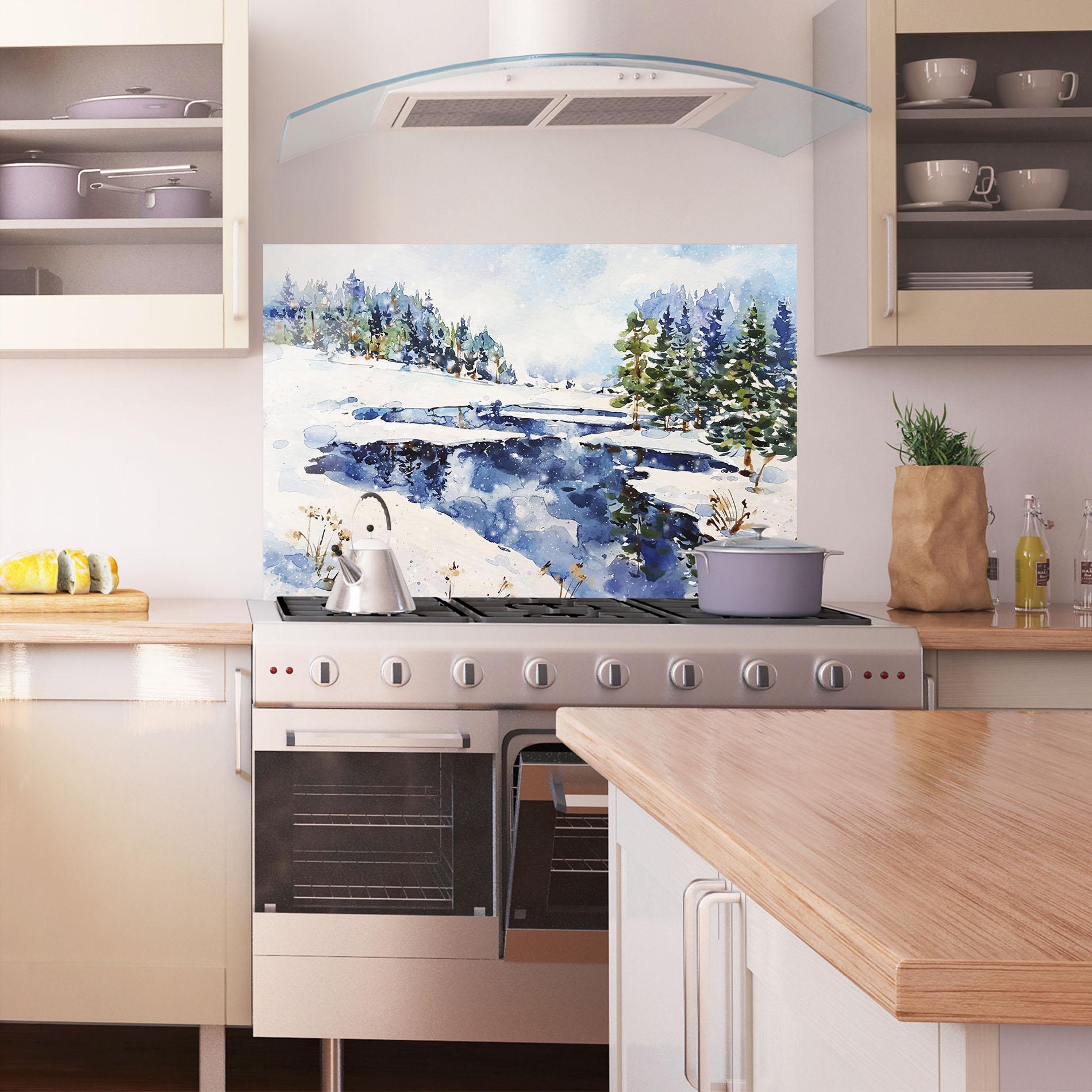 Panou Sticla Bucatarie Winter Painting mockup 1