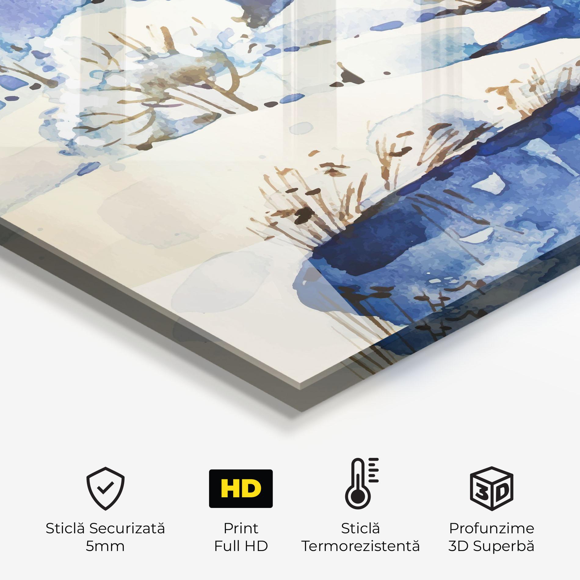 Panou Sticla Bucatarie Blue Trees Winter mockup 2