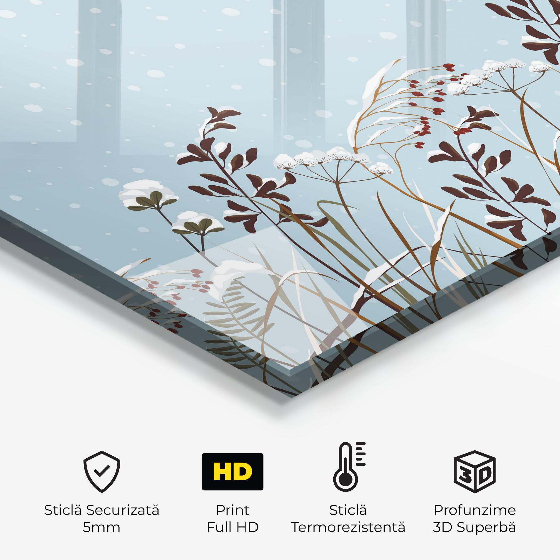Panou Sticla Bucatarie Snow Plants mockup 2