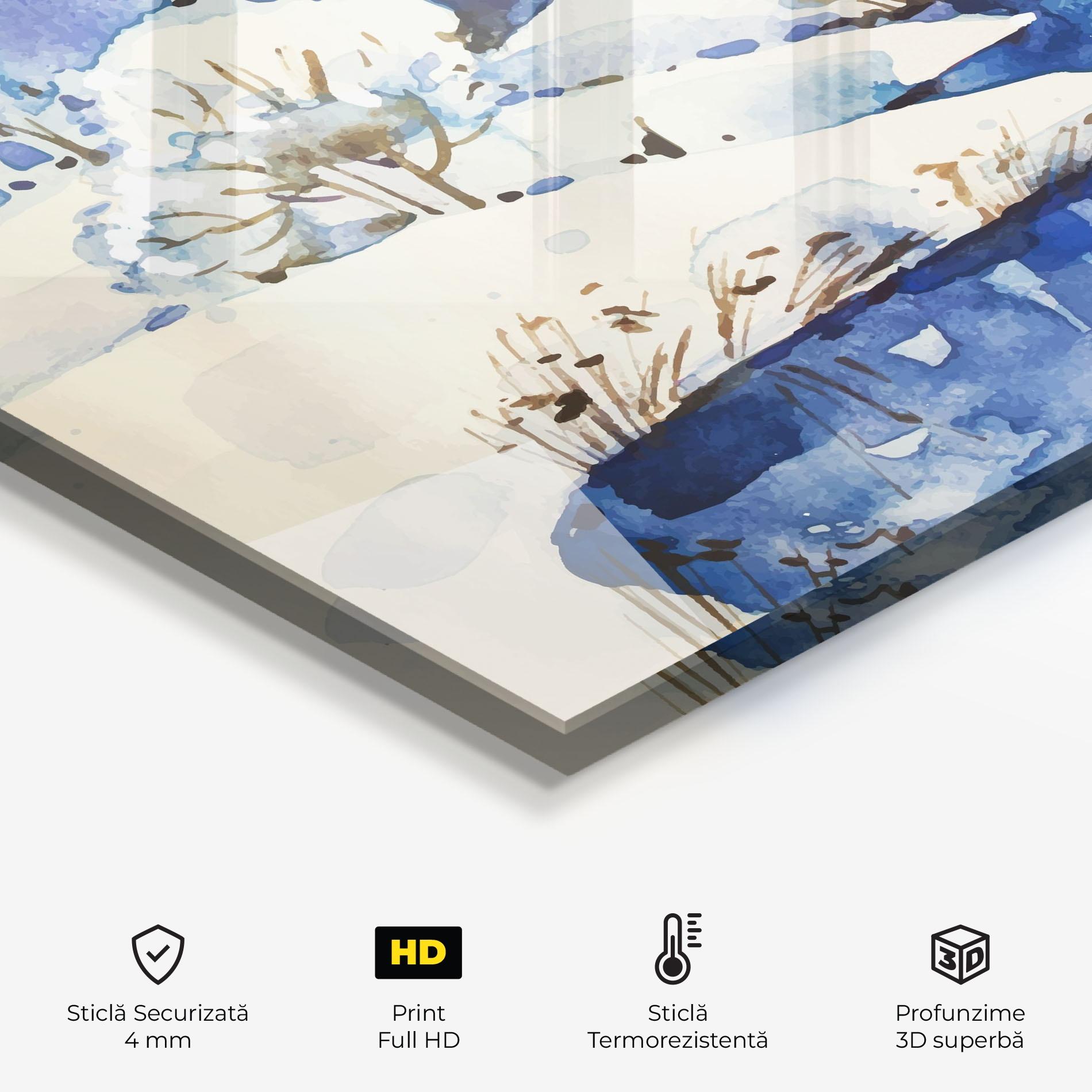 Panou Sticla Bucatarie Blue Trees Winter mockup 2